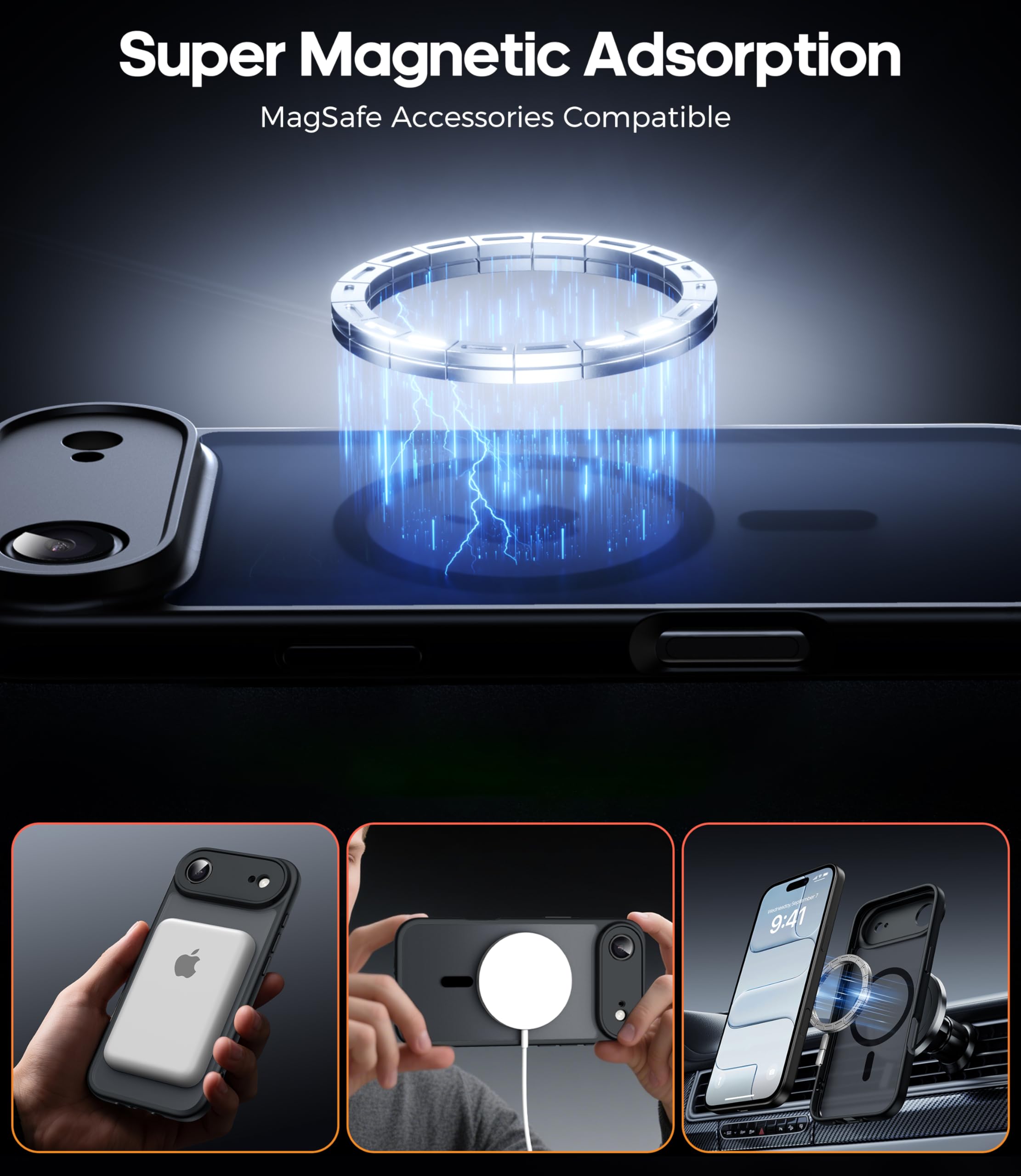 FLLAO Magnetica Cover per iPhone Air e 2 Pellicole in Vetro Temperato, Custodia iPhone Air Compatibile con Magsafe, Traslucida Opaca Posteriore Sottile Antiurto Protettiva Case, Nero