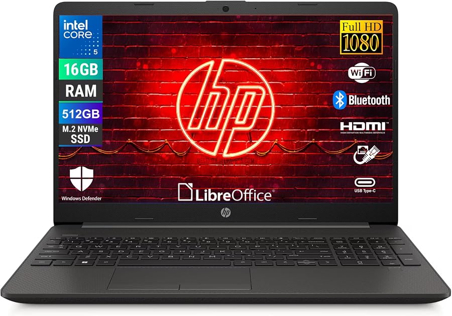 HP 250R G9, Computer Portatile Notebook, Intel 5-120u 10 Core 1.4Ghz, Display 15.6'' FHD, Ram 16GB, SSD 512GB, Windows 11, Pronto all'uso con Libre Office — foto principale