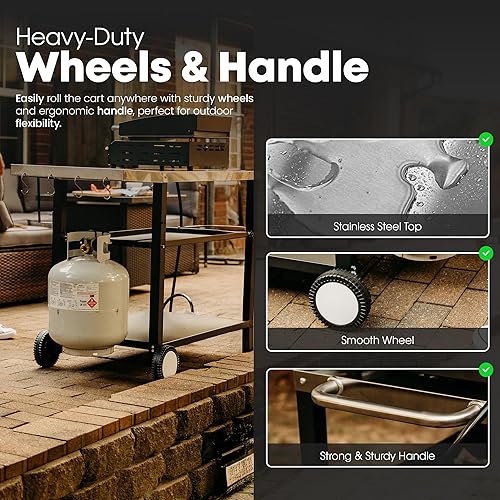 Miniatura 5 de GasOne - Mesa de parrilla de acero inoxidable, carrito de parrilla rodante de 44 x 20 pulgadas, mesa auxiliar multifuncional para exteriores con