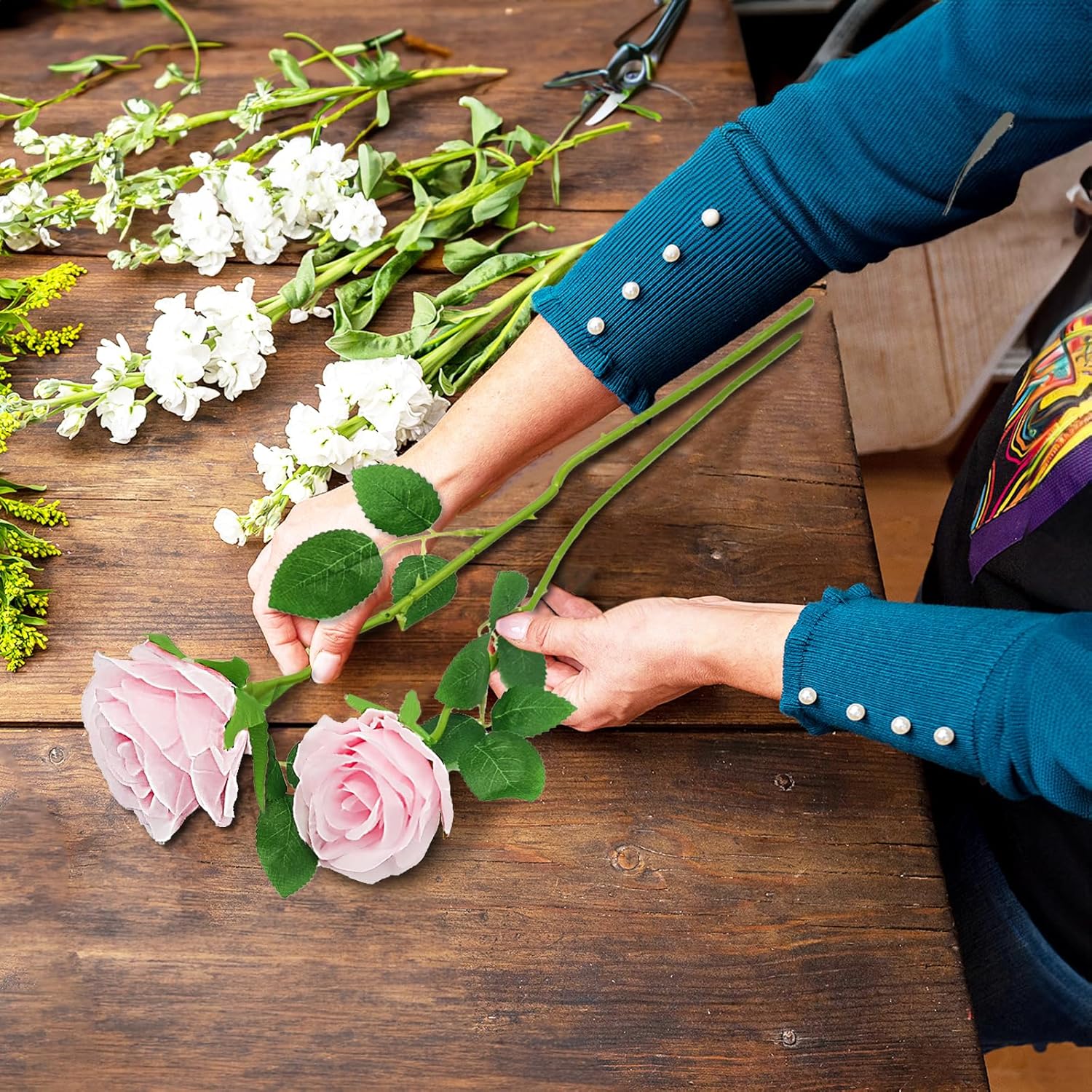 Pink Artificial Roses with Long Stems, 12Pcs Realistic Roses Artificial Flowers, Faux Roses | Bulk Fake Flowers for Home Decor, Wedding Party Table Centerpieces, DIY Bouquet - Image 6