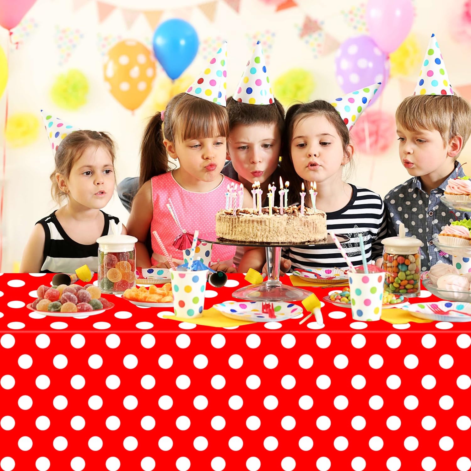 4 pezzi tovaglia monouso punto ondulato pois bianchi su sfondo rosso tovaglia rettangolare impermeabile festa punto ondulato tovaglia per bambini picnic ragazze compleanno decorazioni 130 x 220 cm