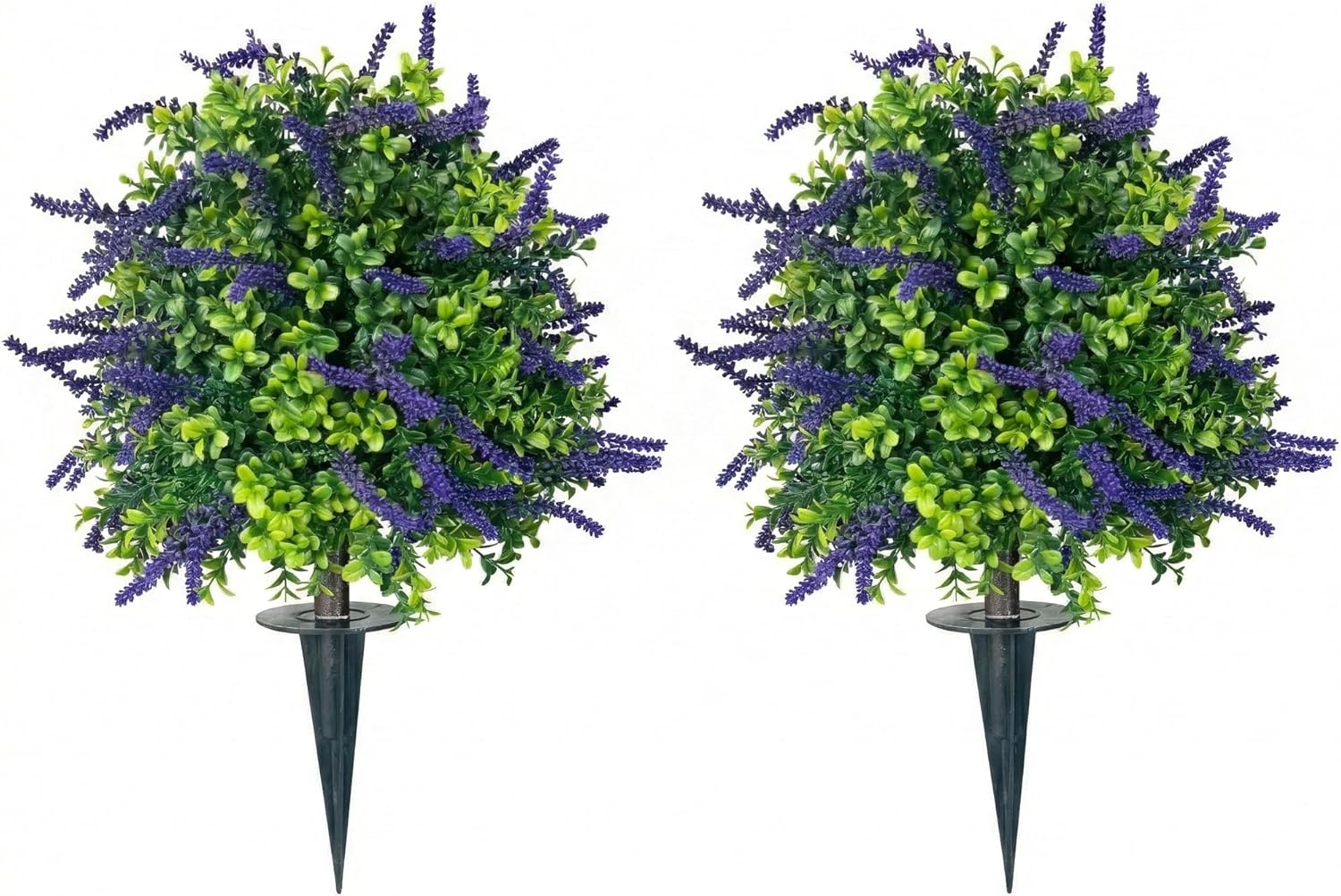 Artificial Spherical Boxwood with Purple Flowers 2-Pack 22", UV Resistant Faux Topiary, Lifelike Evergreen Greenery with Lavender Blooms, Realistic Fake Shrubs for Indoor Outdoor Patio Decor