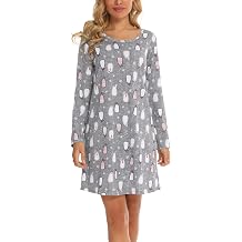 ENJOYNIGHT Womens Cotton Sleepwear Long Sleeve Nightgown Print Sleep Dress
