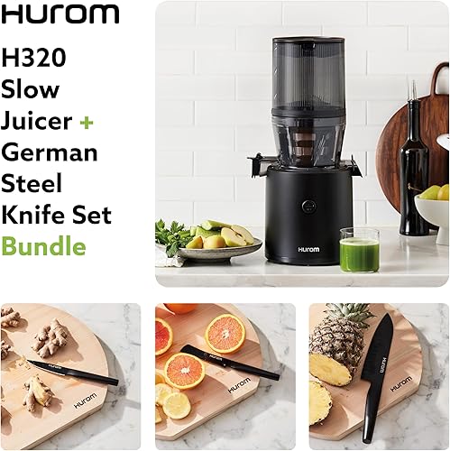 Miniatura 2 de Hurom Black H320 - Exprimidor lento con juego de cuchillos de acero alemán, máquina de jugo de prensa fría autoalimentada, cuchillas con