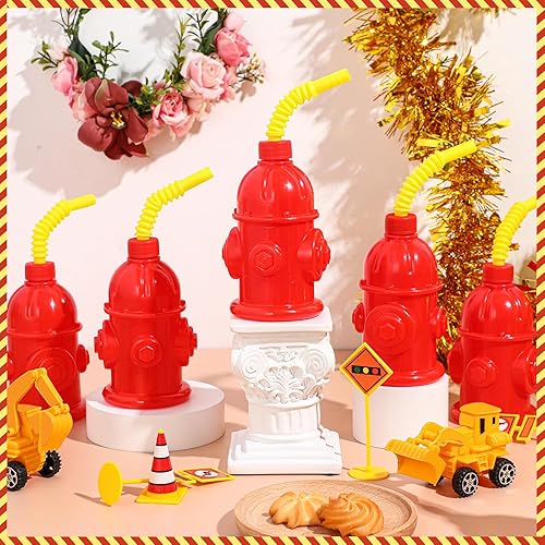 Miniatura 4 de Panitay 24 tazas de boca de incendios de 10 onzas con tapas de plástico para bomberos, patrulla de bomberos, regalos de fiesta, reutilizables, rojo,