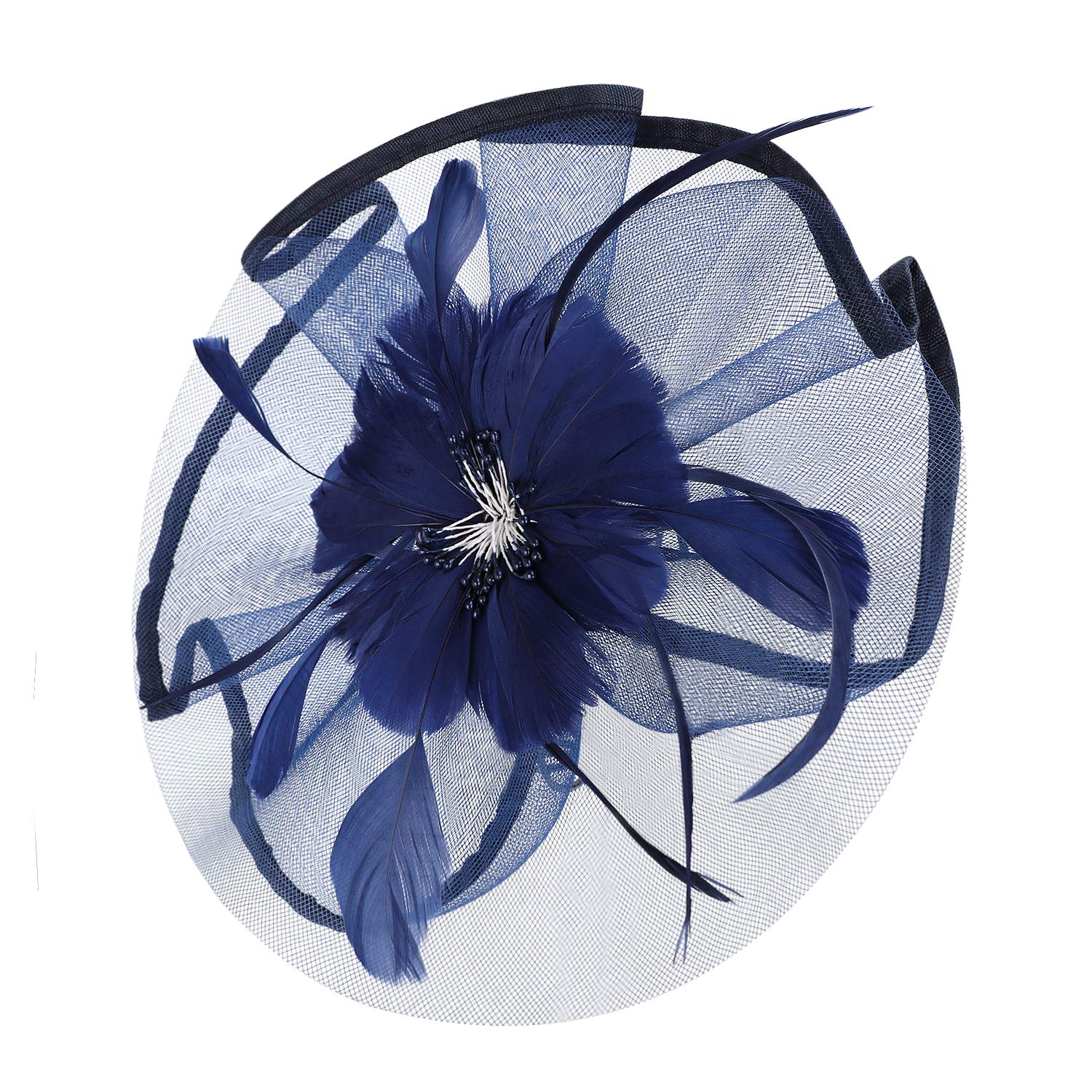 Women Girl Vintage Fascinator Hat Feather Mesh Net Veil Party Ascot Hat Flower Derby Cap Flower Polka Dot Headband Pillbox Cap Hair Hairpin Hairband Bridal Wedding Cocktail Tea Party (A - Image 3