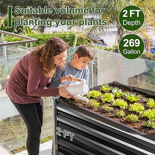 Miniatura 2 de EDOSTORY Kit de cama de jardín elevada de metal, maceta galvanizada de 6 x 3 x 2 pies, cajas de jardín elevadas altas para exteriores, camas de