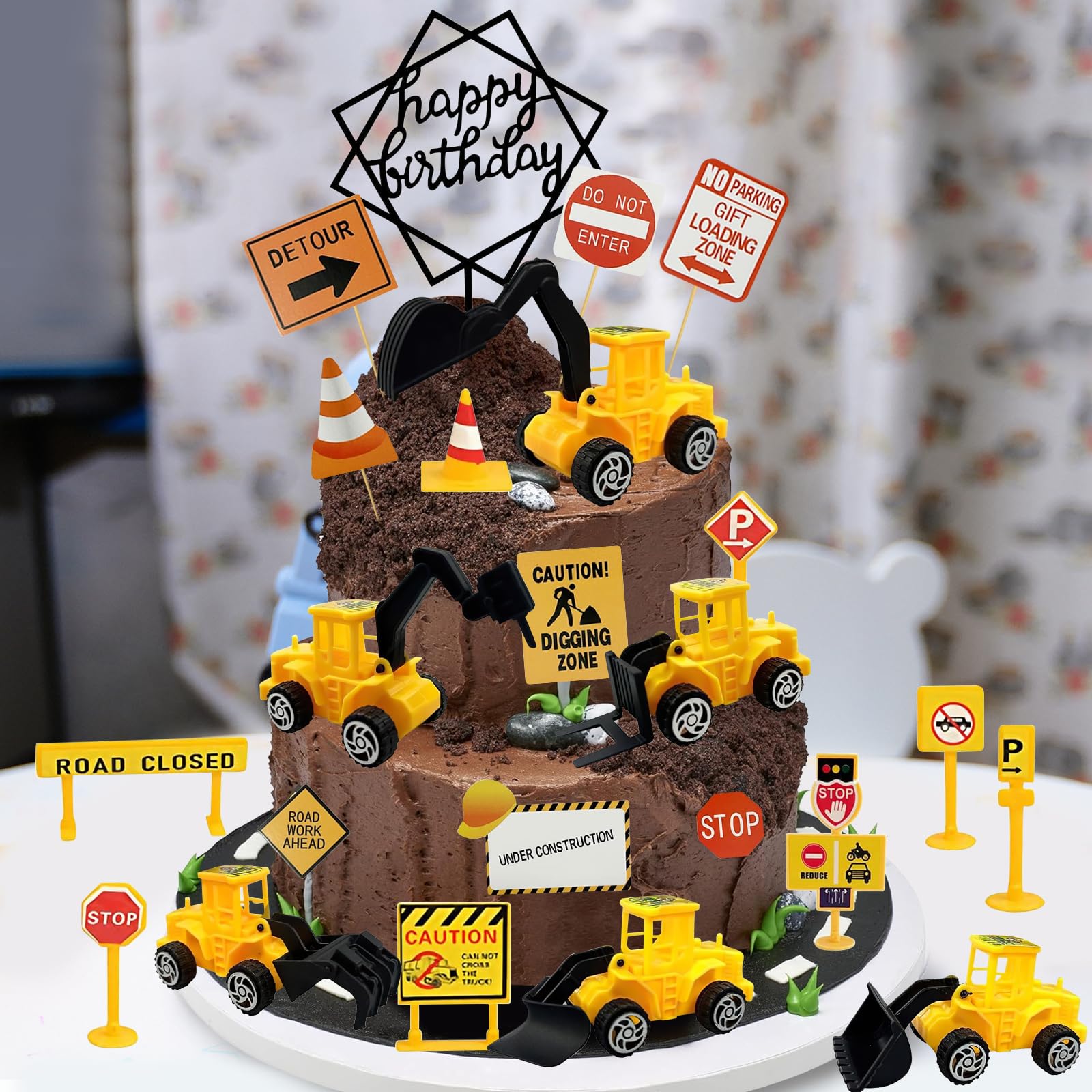 Deko 2. Geburtstag Junge 19-tlg. Bagger Torten-Deko Set Mit Bau-Fahrzeugen - Baustellen-Kuchen-Dekoration Für Kindergeburtstage Tortendeko Baustelle Kinder