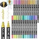 Shuttle Art 28 Colors Dual Tip Acrylic Paint Markers, Brush Tip and Fine Tip Acrylic Paint Pens for Rock Painting, Ceramic, Wood, Canvas, Plastic, Glass, Stone, Calligraphy, Card Making, DIY Crafts
