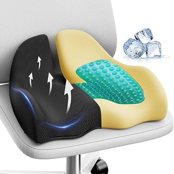 Benazcap Large Cooling Gel Seat Cushion for Office Chair Ergonomic Cushions-Gel & Memory Foam Coccyx Butt Pillow for Sciatica & Back Pain Relief for Long Sitting for Gaming Chair and Car Seat-Black