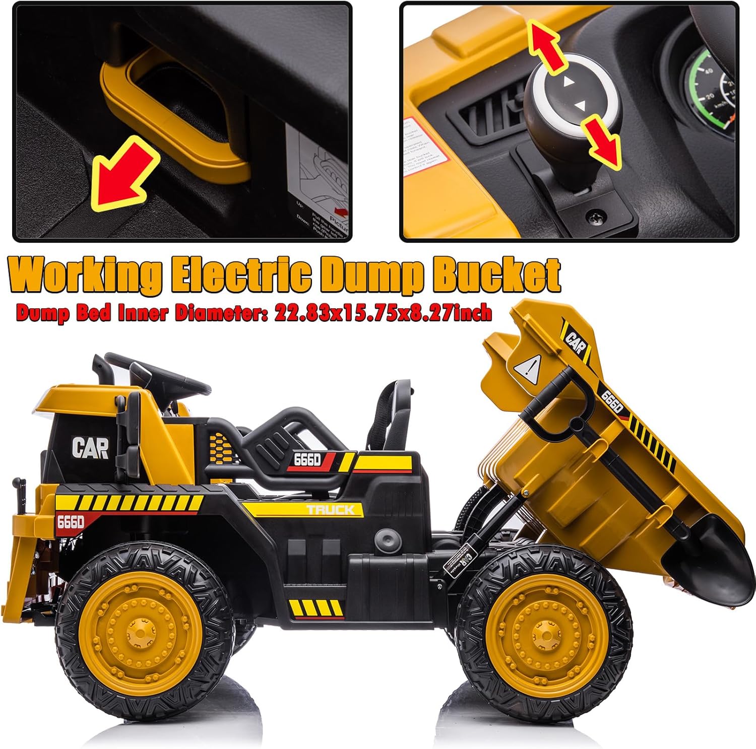 Close-up of the electric lifting dump bed mechanism on the NEWQIDA dump truck