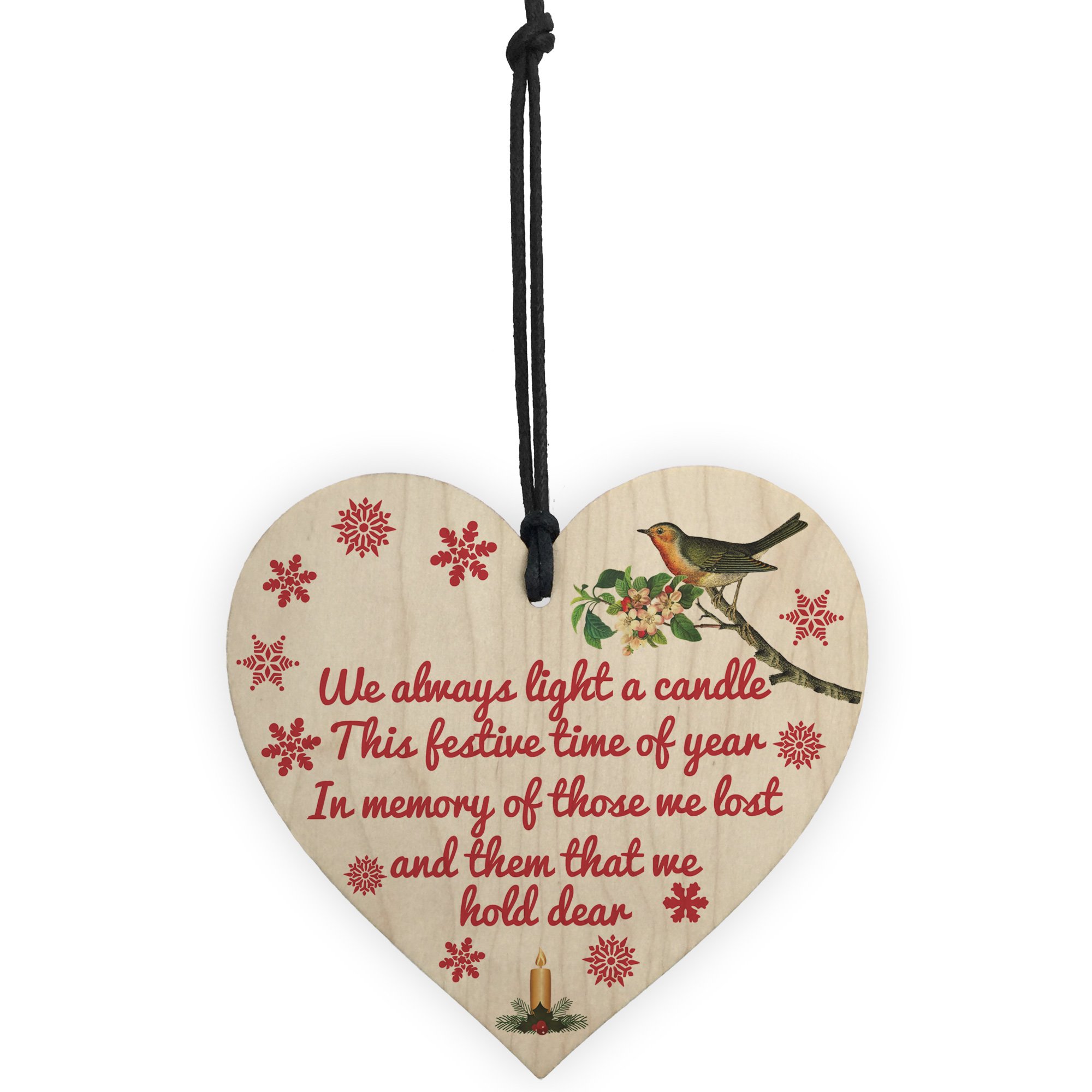 Red Ocean Light Candle Christmas Memorial Bereavement Robin Hanging Plaque Xmas Tree Decoration Sign
