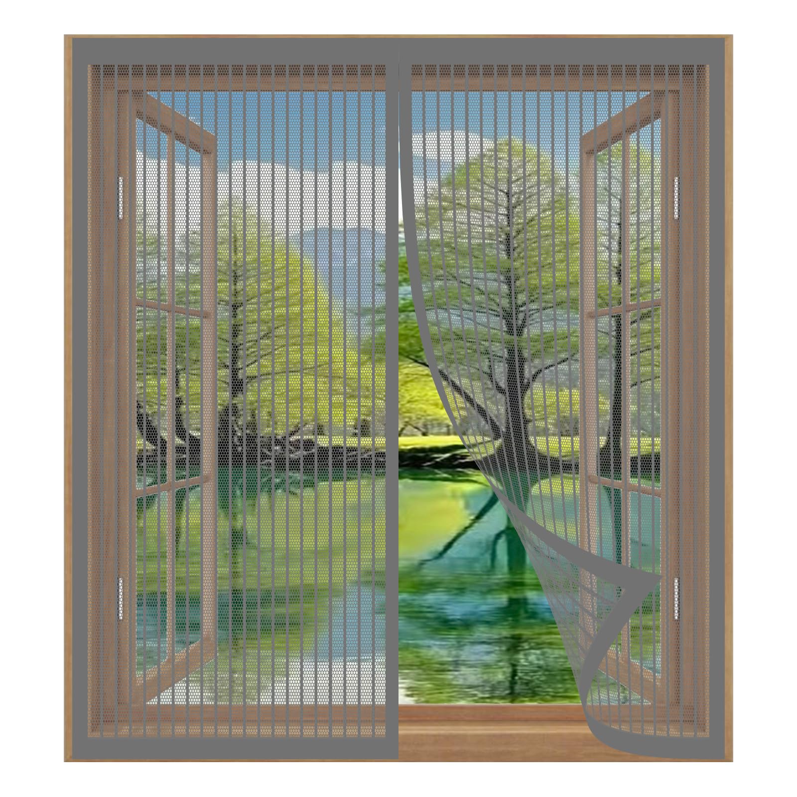 Fly Screen Mosquito Net for Window 87 x 123 cm Easy Installation No Drilling Or Screwing Powerful Magnets for Windows Nets to Keep Bugs Out, Grey