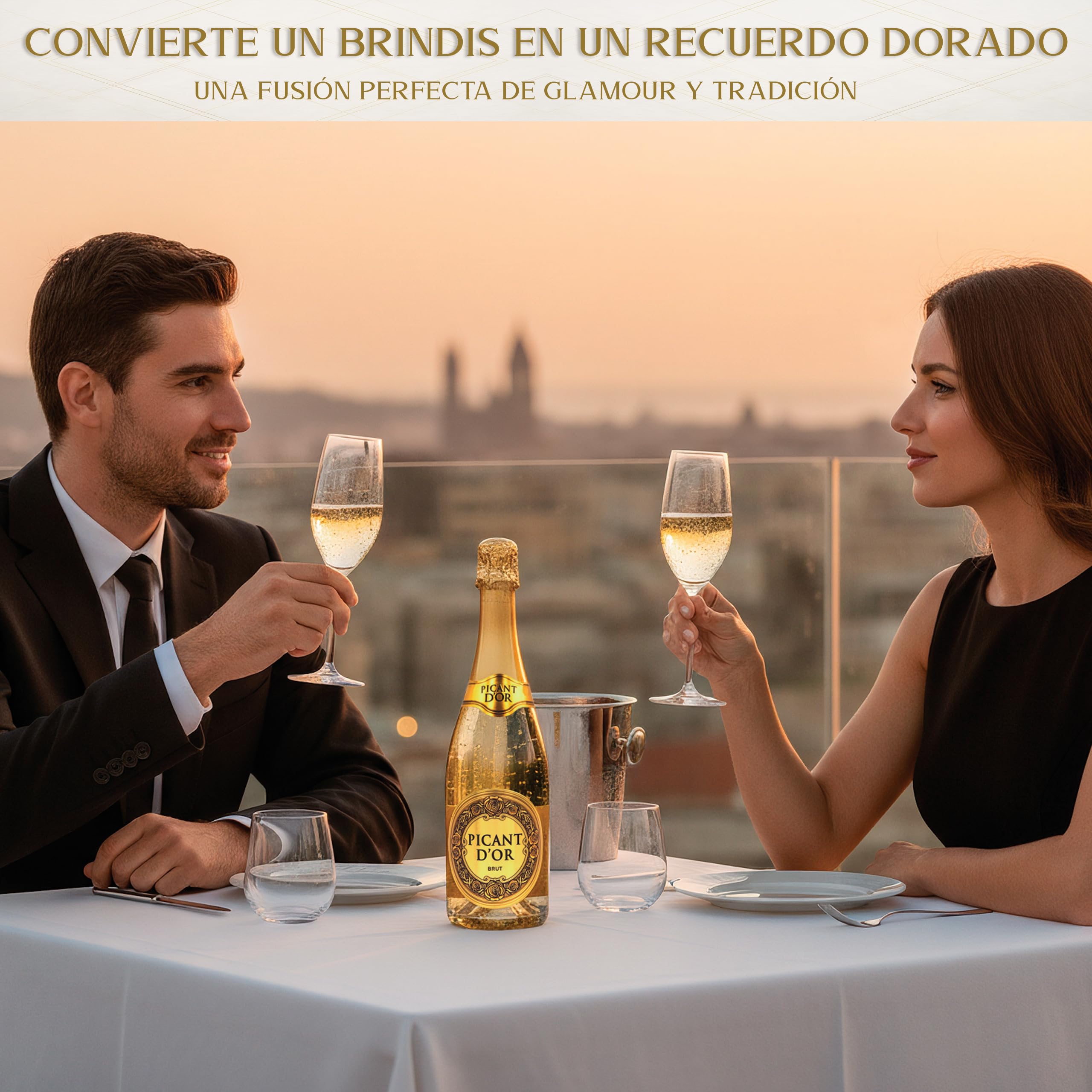 PICANT D'OR - Vino Espumoso Brut con Virutas de Oro 23K – Vino Método Tradicional - vino espumoso con oro – 750 ml – Para eventos festivos, Exclusivo, Lujo y Celebración