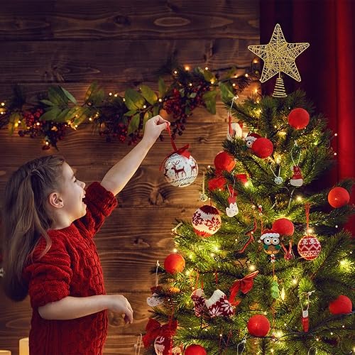 Miniatura 5 de DERAYEE Decoración para árbol de Navidad iluminada, adorno de árbol de Navidad con luces iluminadas, decoración de árbol de Navidad, funciona con