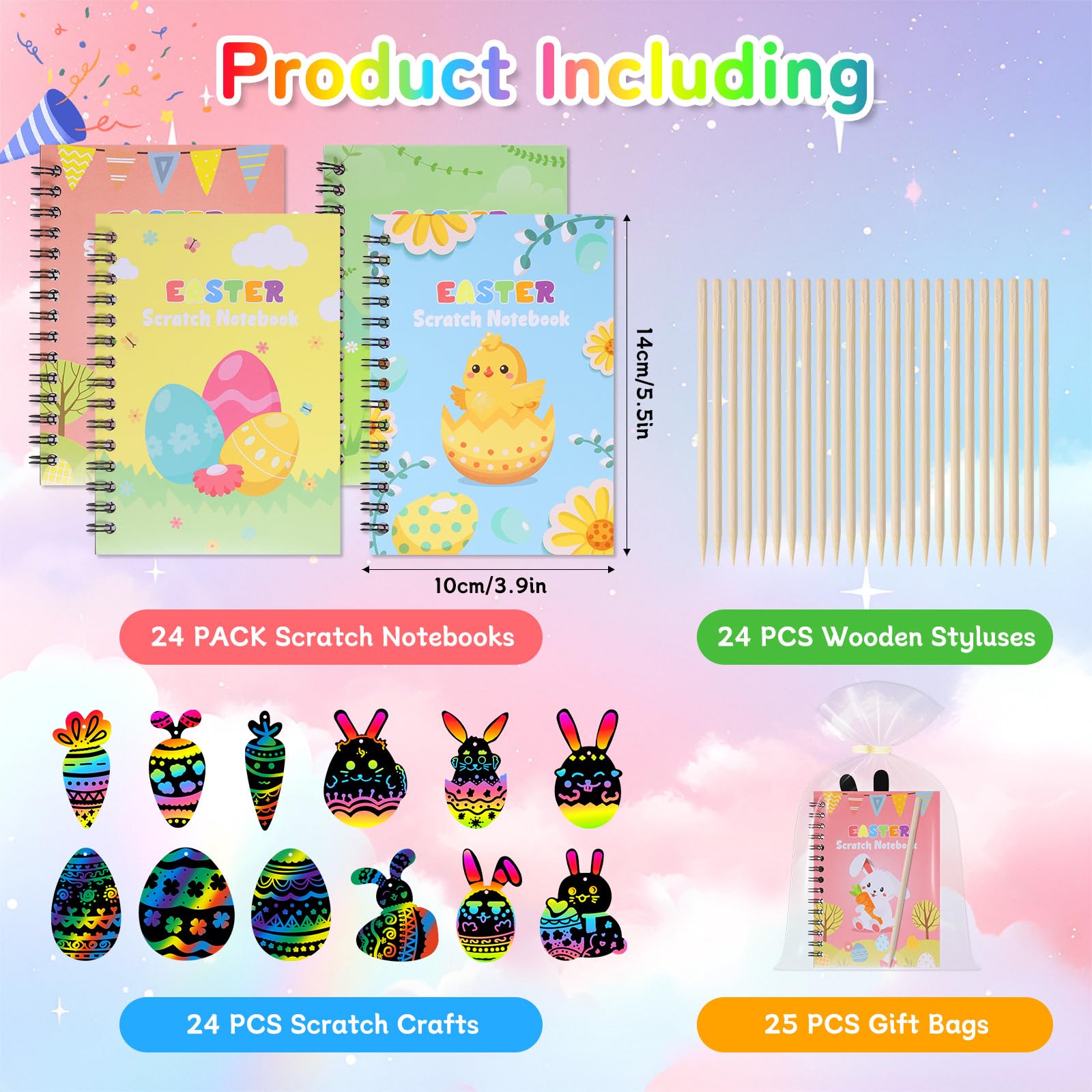 Huiguli 24 Pascua de Resurrección Libros Scratch Art Manualidades Kit con 24 Plantilla y Lápiz de Madera y Tarjeta de Rascar, Libros para Colorear Manualidades Niños, Regalos Niños Colegio Pascua - 3