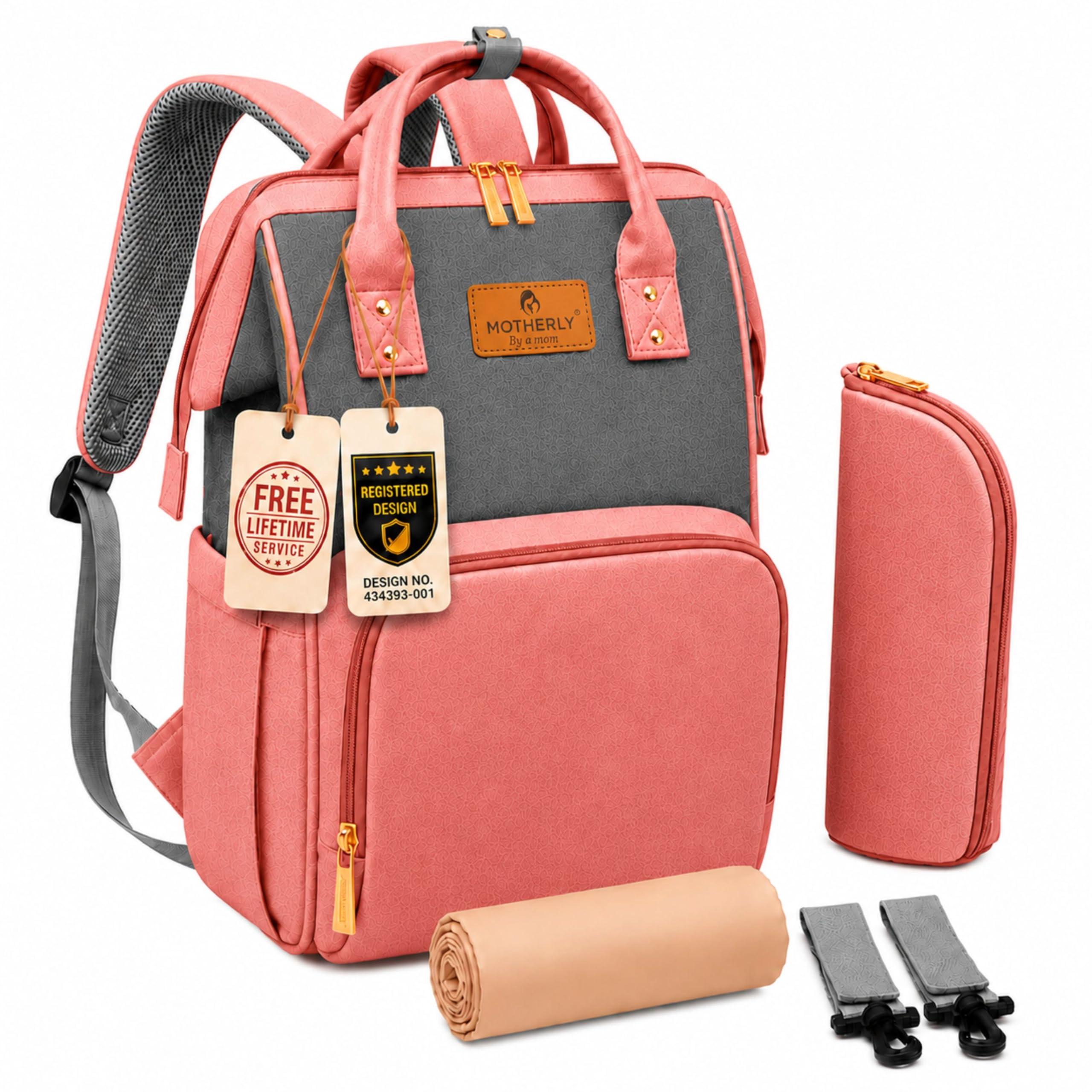 Motherly Dual Tone Diaper Bag for Mothers for Travel with, Maternity Bag for Newborn Baby, Mother Travelling Bag, Multi Pocket Water Resistant Hospital Bag for moms with Offers (Pink & Gray)-image-35