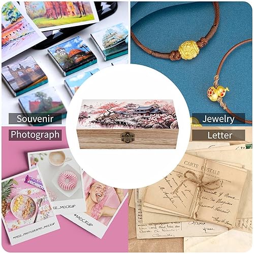 Miniatura 5 de Oriental Temple Garden - Caja de almacenamiento de madera con cerradura con bisagras, baúl decorativo hecho a mano, elegantes cajas de decoración