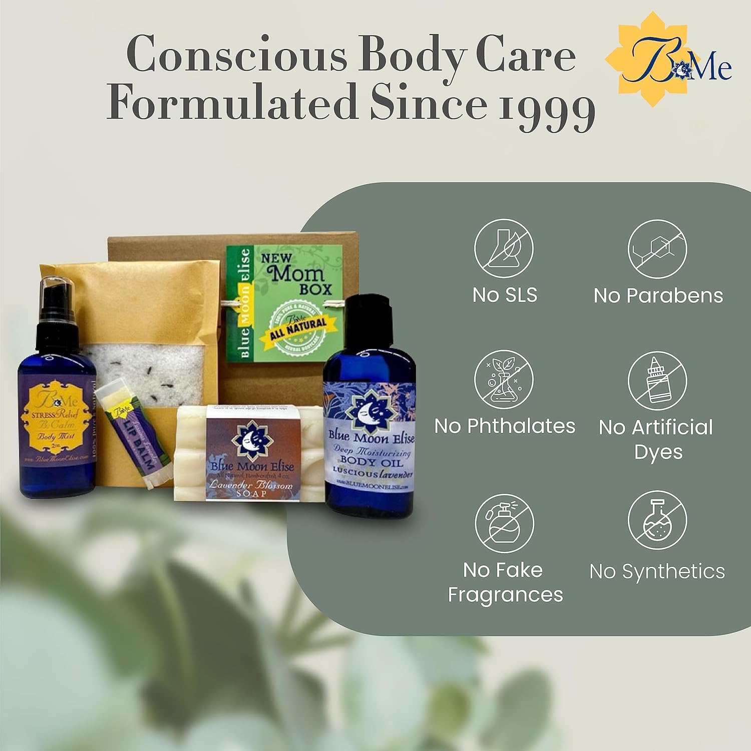 Blue Moon Elise New Mom Box, Natural Lavender Bath and Body Spa Gift Baskets for Women, New Mom Gifts for Women, Made from Pure Lavender Essential Oils, Safe for Use on Babies