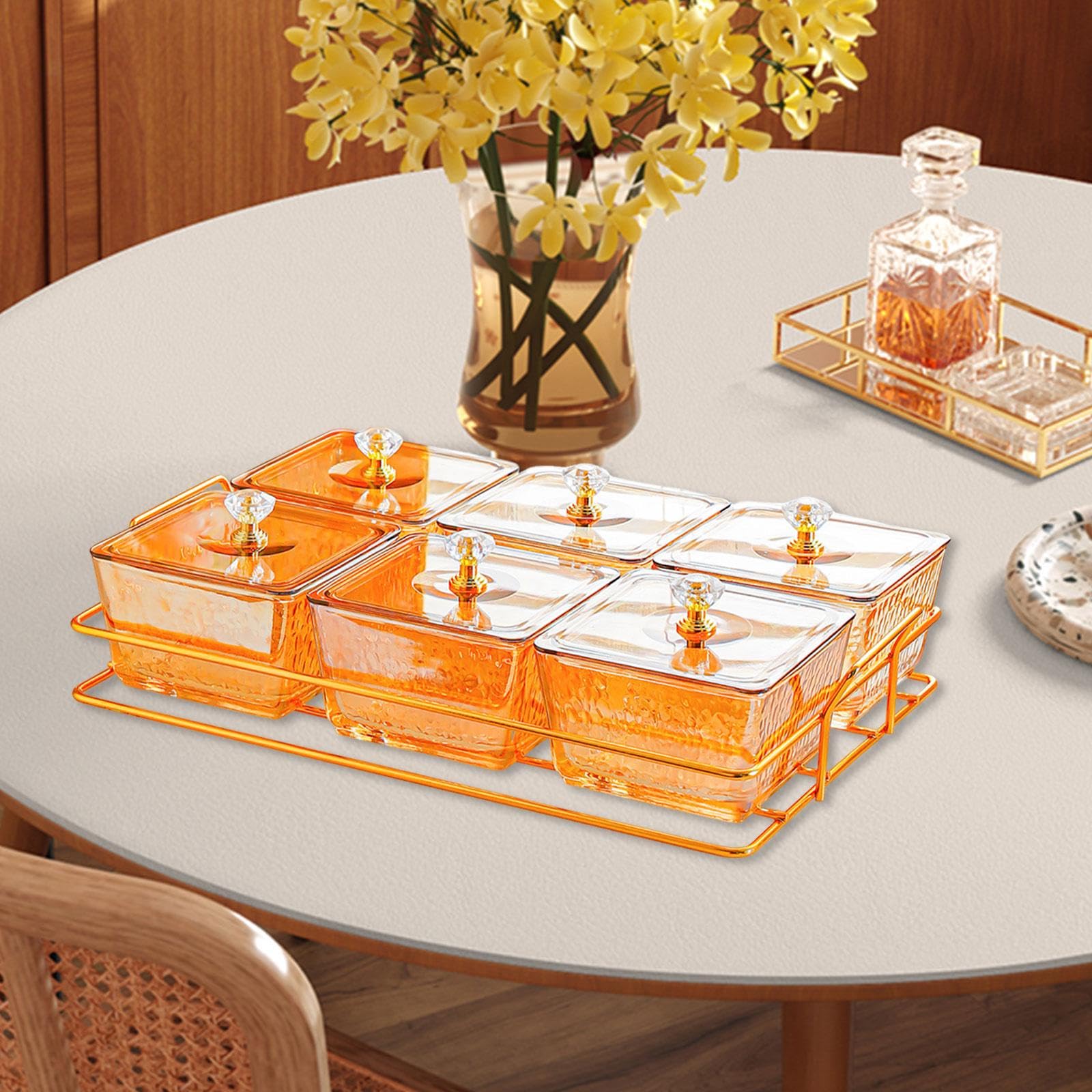 Divided Serving Tray Snacks Aufbewahrungsdose mit Deckel Mehrteilige Snackschale für Nüsse Süßigkeiten Praktisch Und Vielseitig für Büro Party Küche W, Orange