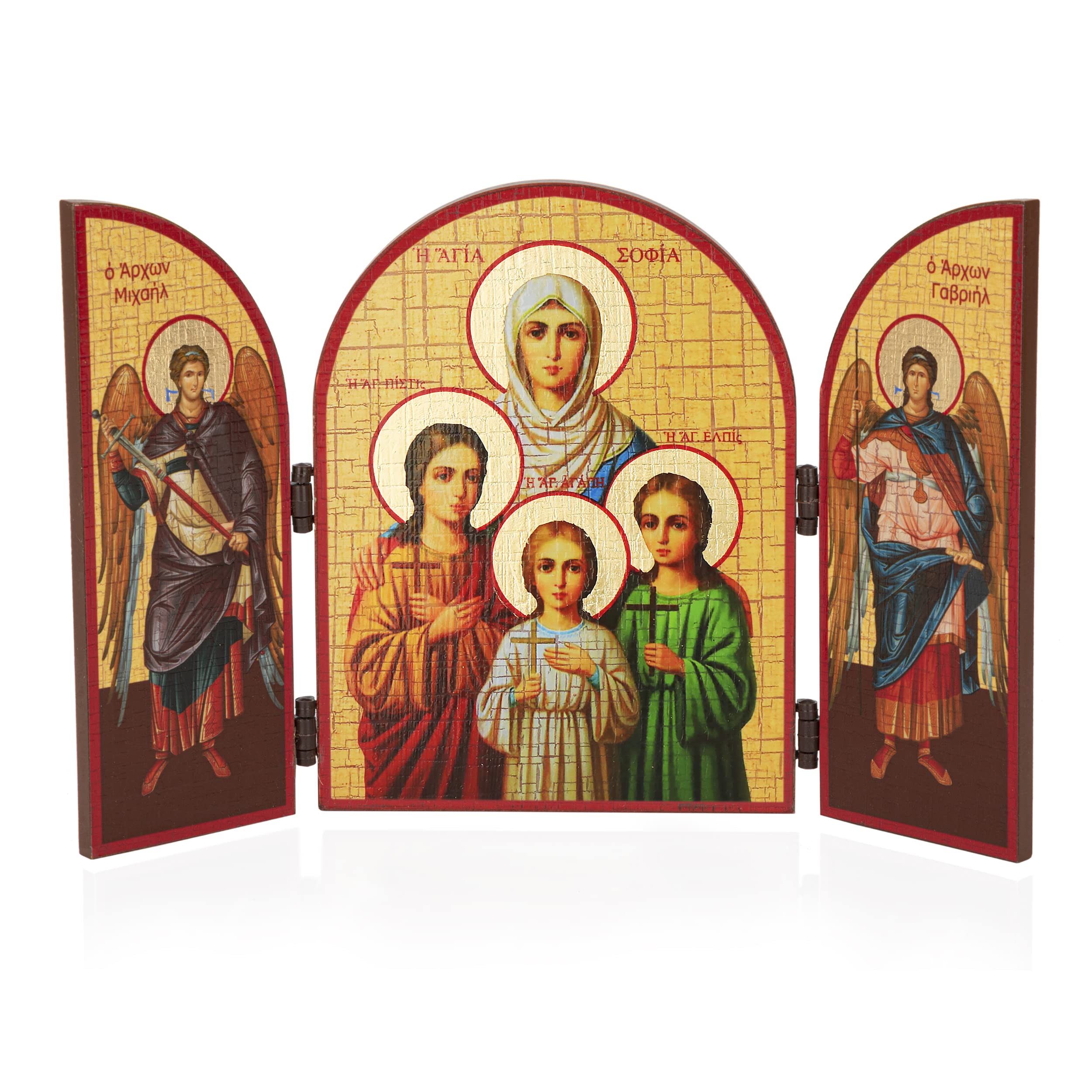 NKlaus Sophia Von Milan U. Ihr Daughter Fides Triptych Wooden Icon 25 x 16 cm 11311, Sophia of Milan, 25L x 16W cm