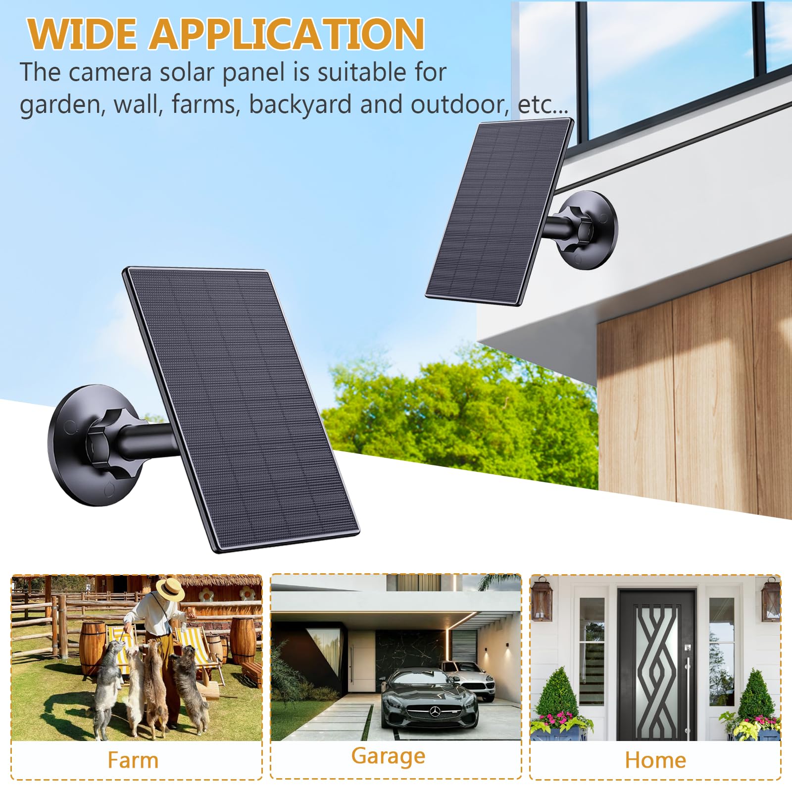 Zivif Pannello solare per telecamera di sicurezza, pannello solare USB da 2 W, caricatore solare compatibile per telecamere di sicurezza a batteria ricaricabile, telecamera solare USB C per esterni