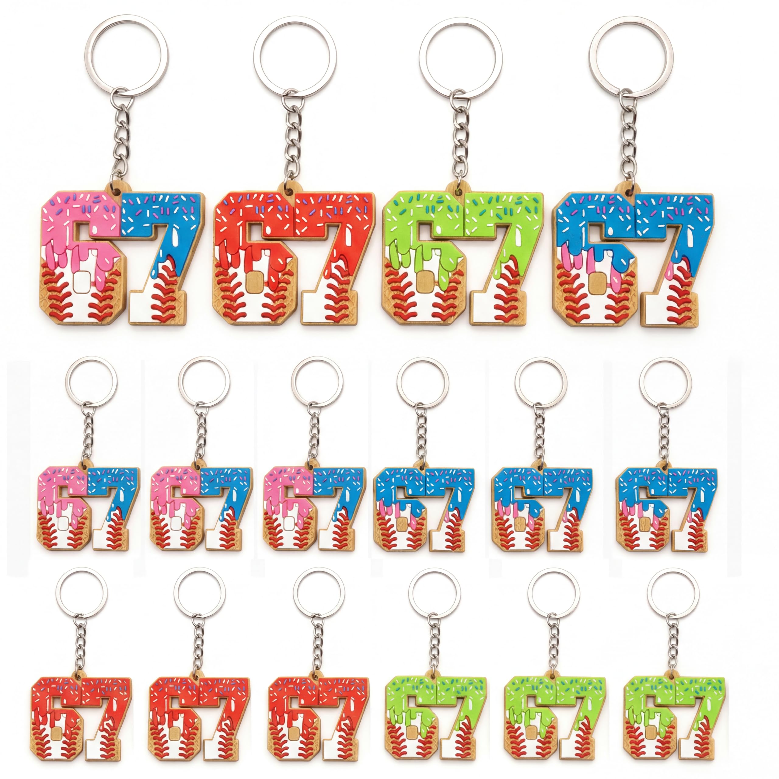 Konohan 12 Pcs Ice Cream Drip 6 7 Keychain DIY Silicone Ice Cream Number 6 7 Keychain for Birthday Party Team Gifts Travel Bag Luggage Suitcase