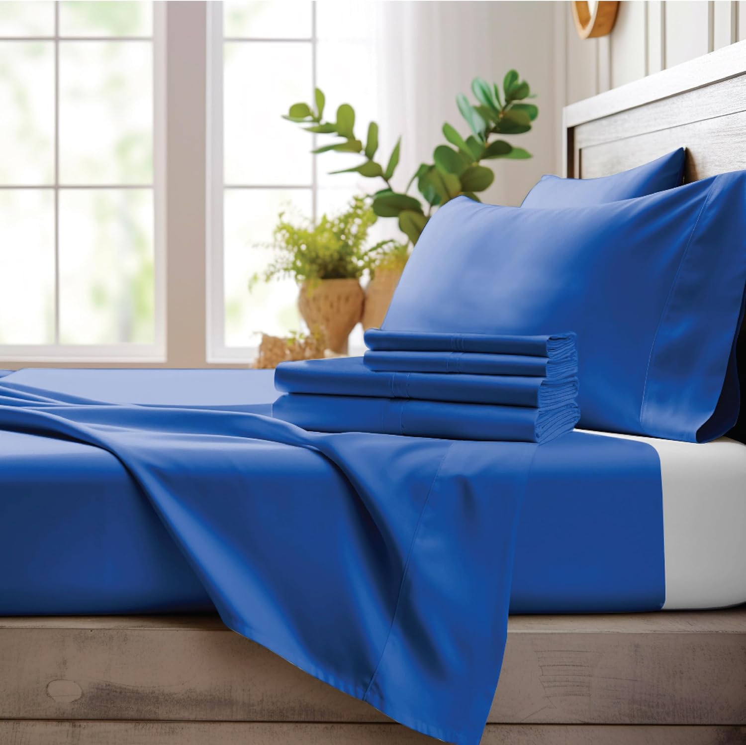 100% Viscose Made from Bamboo - 4 Piece Bed Sheet Set Fits Up to 16" Deep Pocket - King - Navy