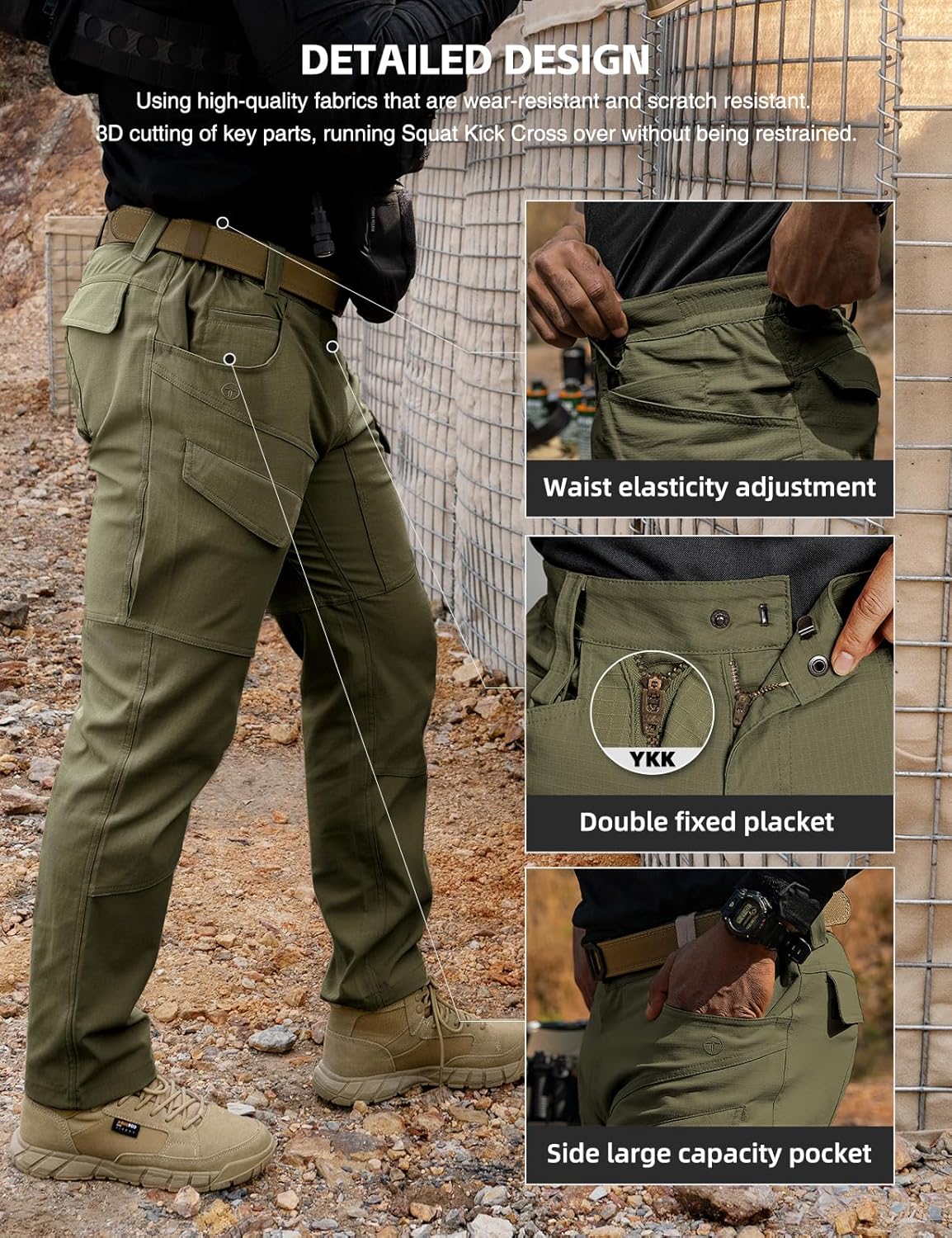 Tactical Pants Men's Flex Ripstop Water-Resistant Lightweight Stretch Cargo Trousers for EDC Outdoor Work Hiking