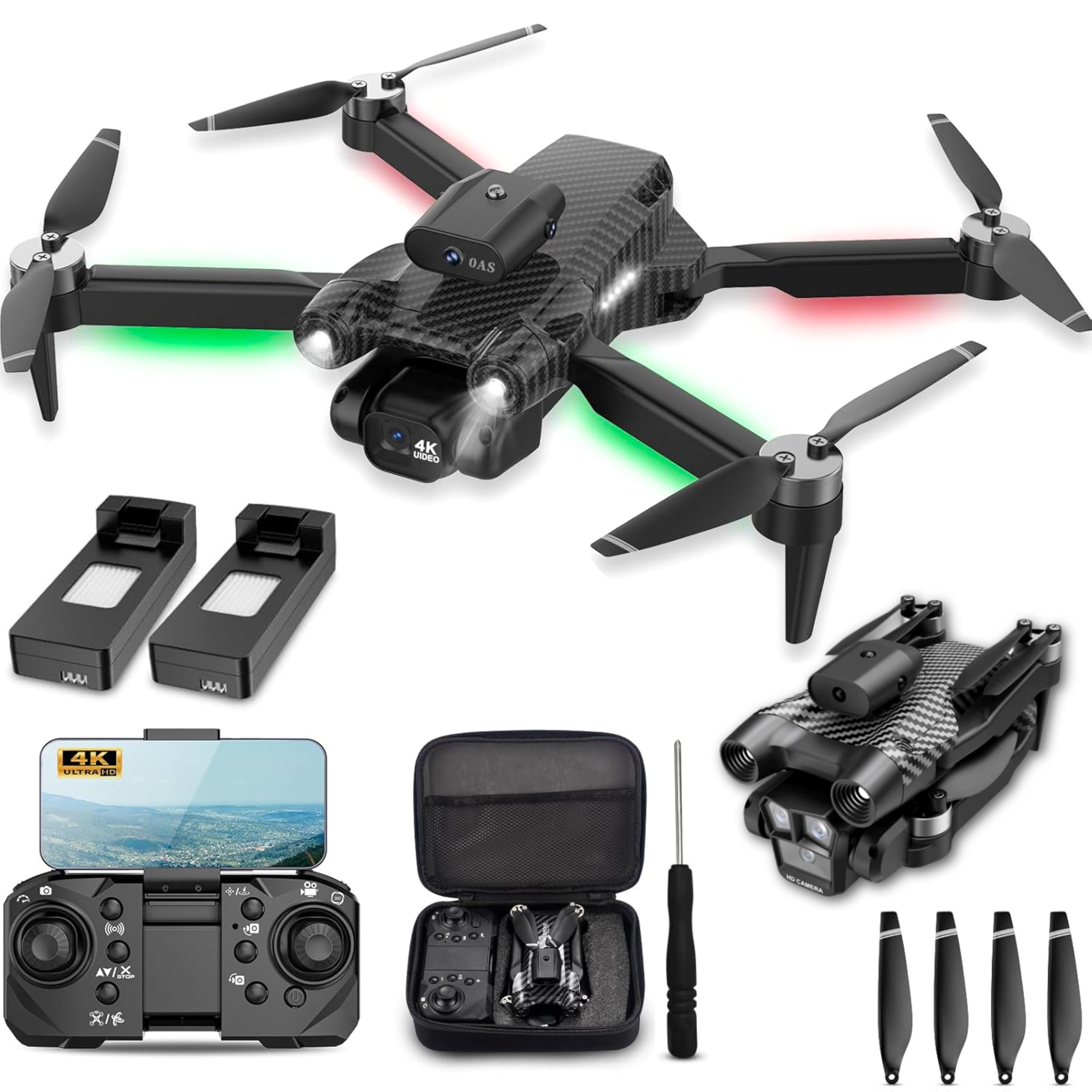 SGM ST-1 4K Camera Drone, Foldable WiFi RC Quadcopter with Dual HD Cameras, Obstacle Avoidance, Altitude Hold, Brushless Motor, Headless Mode, 360° Flip, One-Key Start, Carrying Case (S25 - Black)