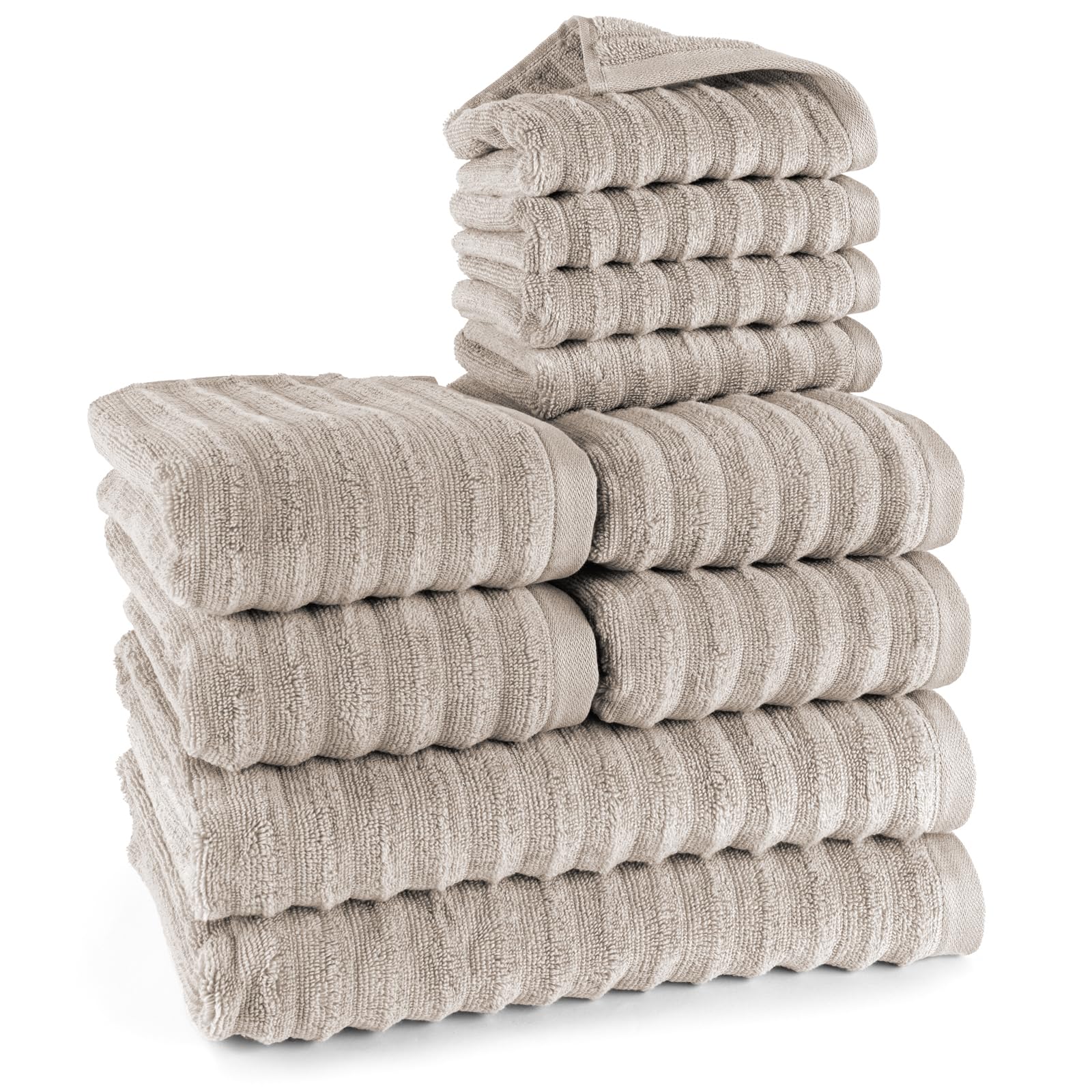 Pure Label 10-TLG. Handtücher Set aus 100% Baumwolle, saugstark, weich - 2X Badetuch 70x140cm 4X Handtuch 50x100cm 4X Gästetuch 30x50cm, Taupe