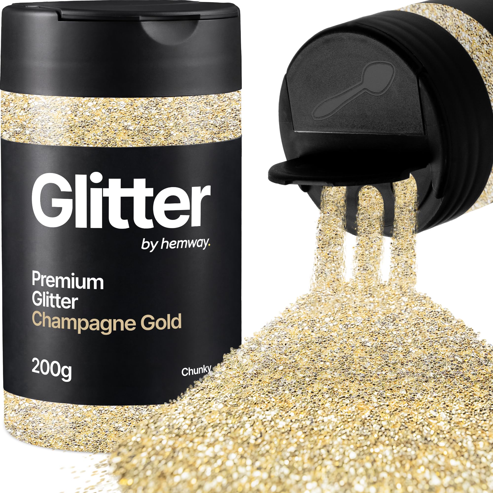 Hemway Champagne Gold Glitter Shaker, 200g Chunky Glitter for Crafts Metallic Flake Sequins for Resin & Epoxy Crafts for Decorating, Halloween, Christmas, Nail, Face, Art