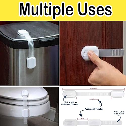 Miniatura 2 de BrandX - Cerraduras de seguridad para cajones de bebé (paquete de 10), correas multiusos para armarios, cocina, inodoro, horno, nevera, adhesivo 3M,