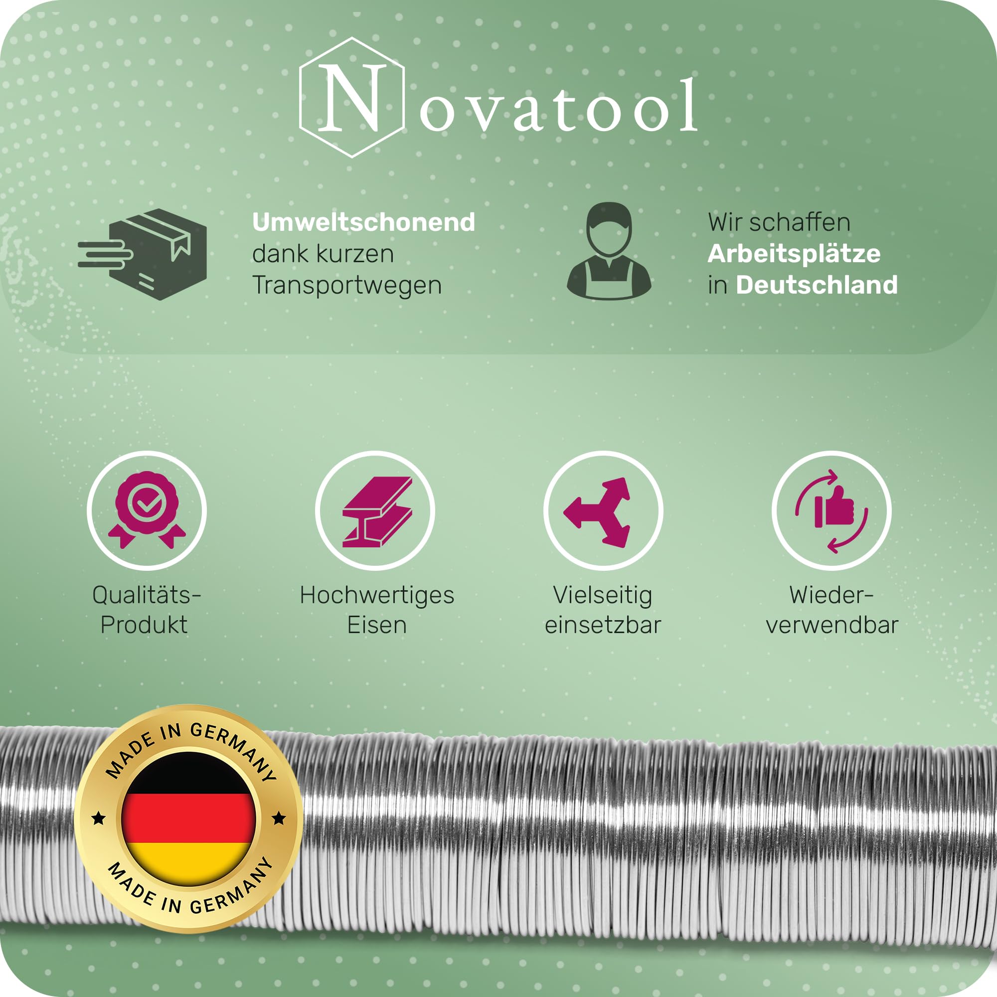 Novatool Drut owijany I 0,65 mm I rolka druciana I drut do majsterkowania, drut ogrodowy, drut do wiązania kwiatów, drut do wiązania, drut giętki, drut do roślin, nierdzewny, taśma dekoracyjna (50, 0,65 ocynkowany)