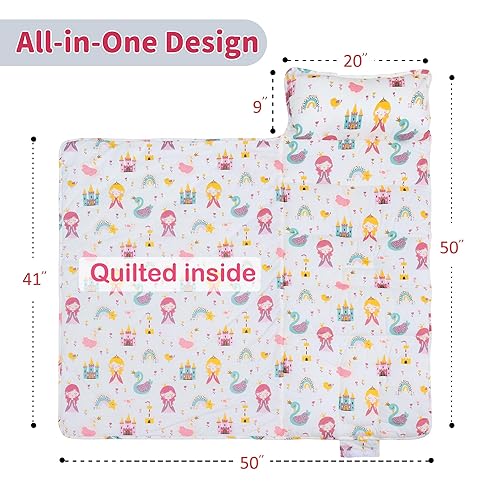 Miniatura 2 de Tapete de siesta para preescolar, 50 x 20 pulgadas (edades 3-5), tela 100% algodón, guardería prek prek prek kindergarten con almohada y manta,