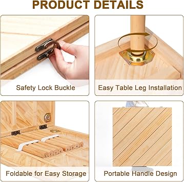 Folding Picnic Table for Indoor Outdoor, Portable Boho Low Picnic Table with Table Runner, 60 x 30 Wooden Table for Camping, Wedding, Beach, Garden, Party, Seats 6-8 People