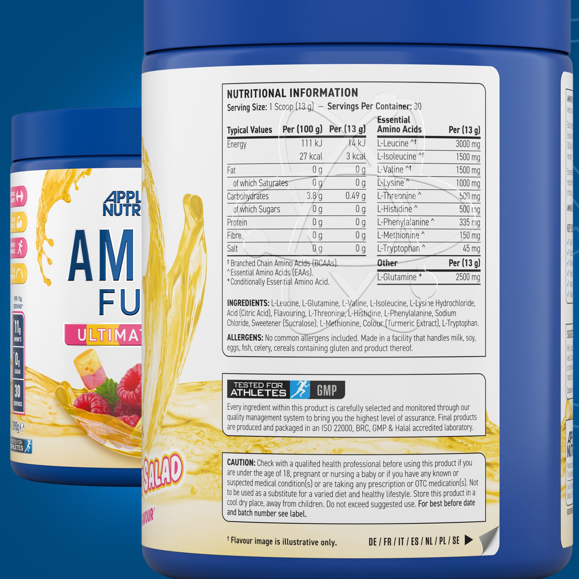 Applied Nutrition Amino Fuel Complément d'Acides Aminés, Poudre d'Acides Aminés Essentiels, BCAA en Poudre, Carburant Musculaire et Récupération (390 g - 30 Portions) (390g, Fruit Salad)