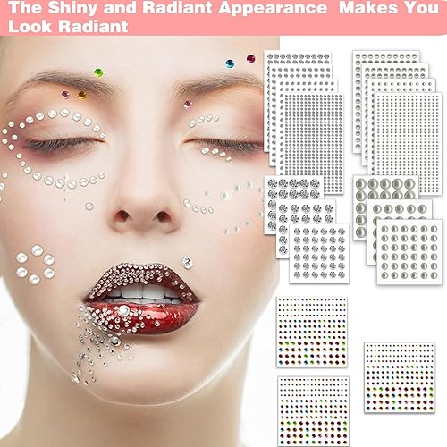 Miniatura 3 de 2548 piezas de diamantes de imitación para el cabello, joyas autoadhesivas para el cabello de la cara, gemas para el cabello, perlas para el