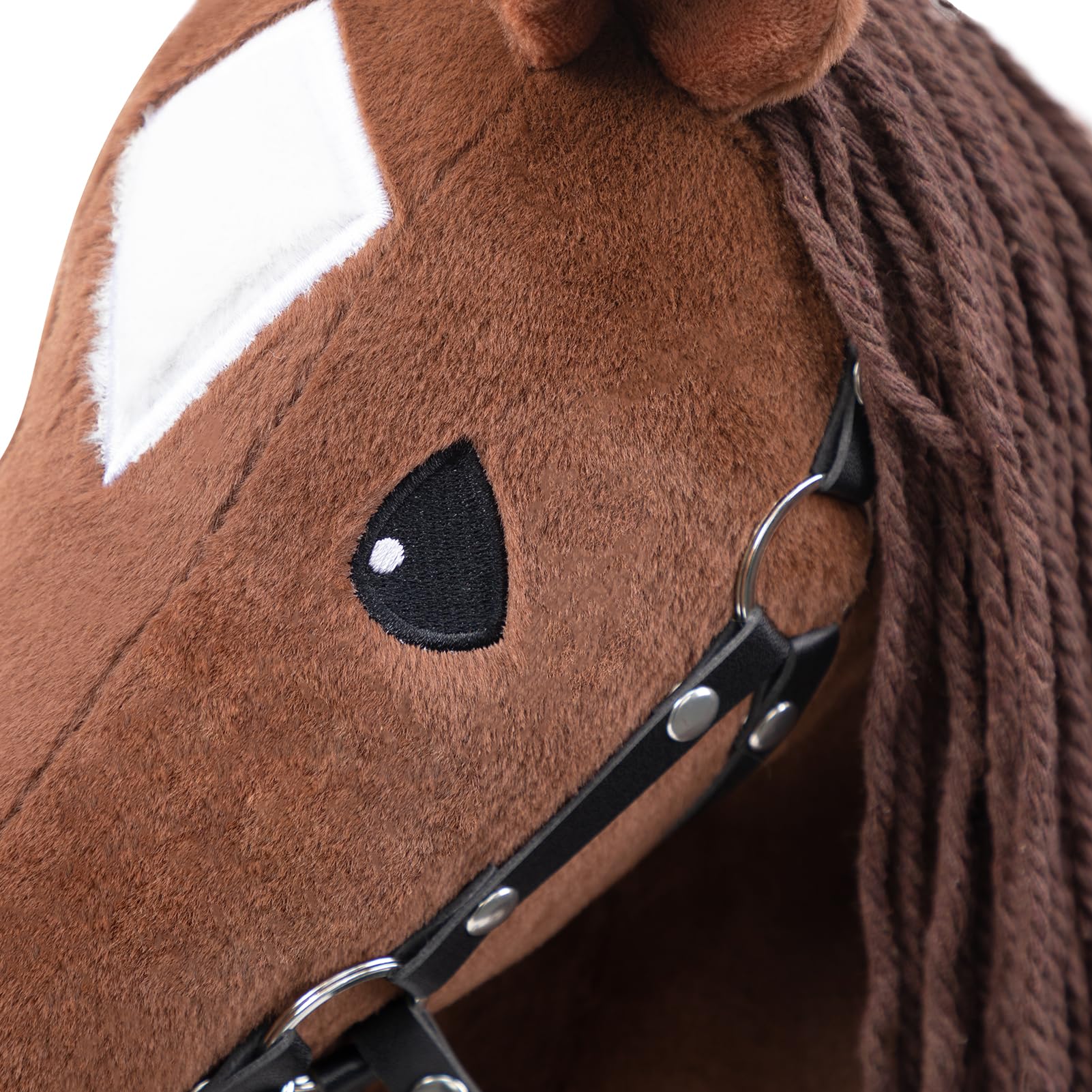 BEJOY Steckenpferd Spielzeug Pferd, Hobby Horse Holzpferd Plüschpferd zum Reiten für Kinder mit Halfter und Trense, Dunkelbraun