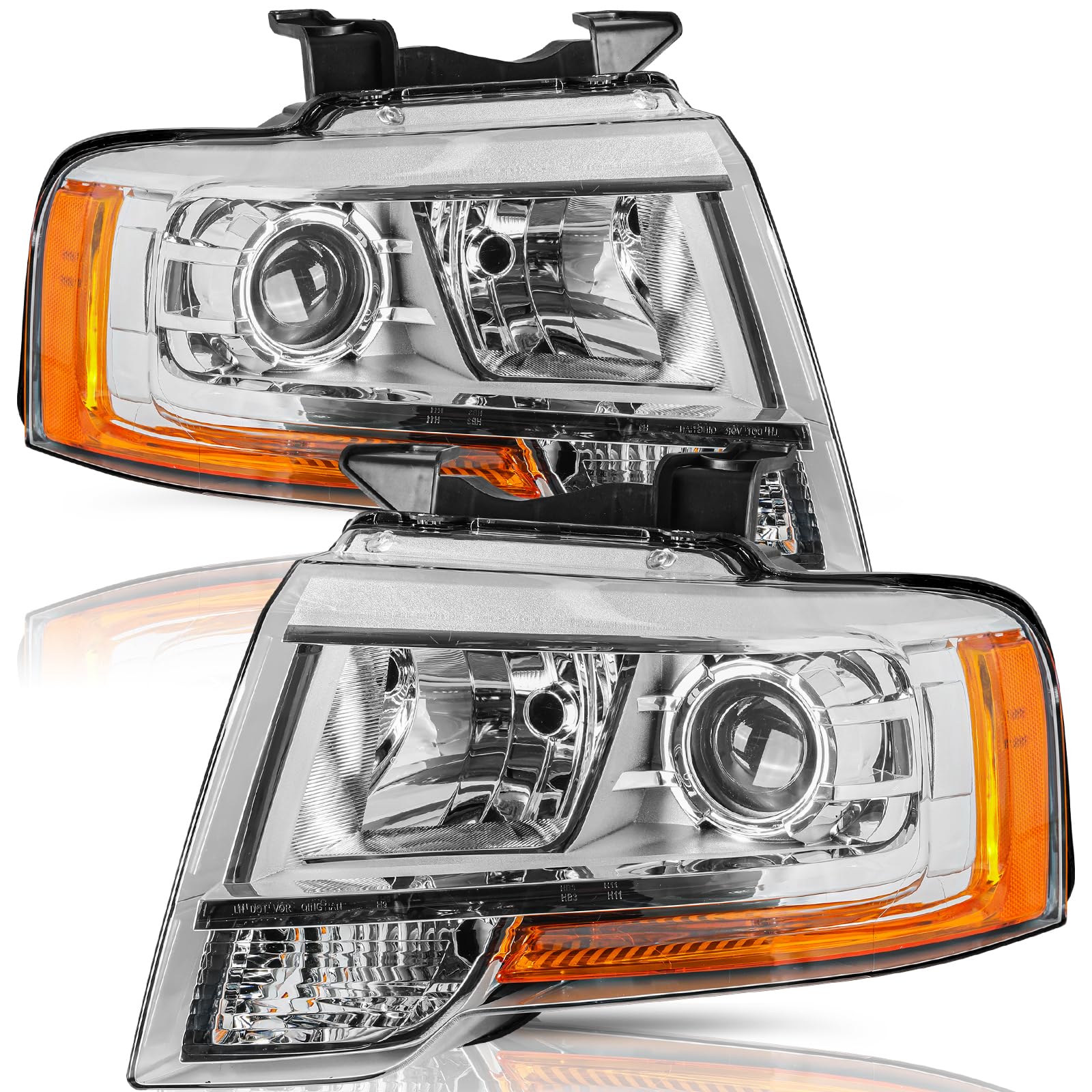 Projector Headlight Assembly Fit for 15 16 17 Ford Expedition Driver Passenger Side Chrome Headlamp Replacement