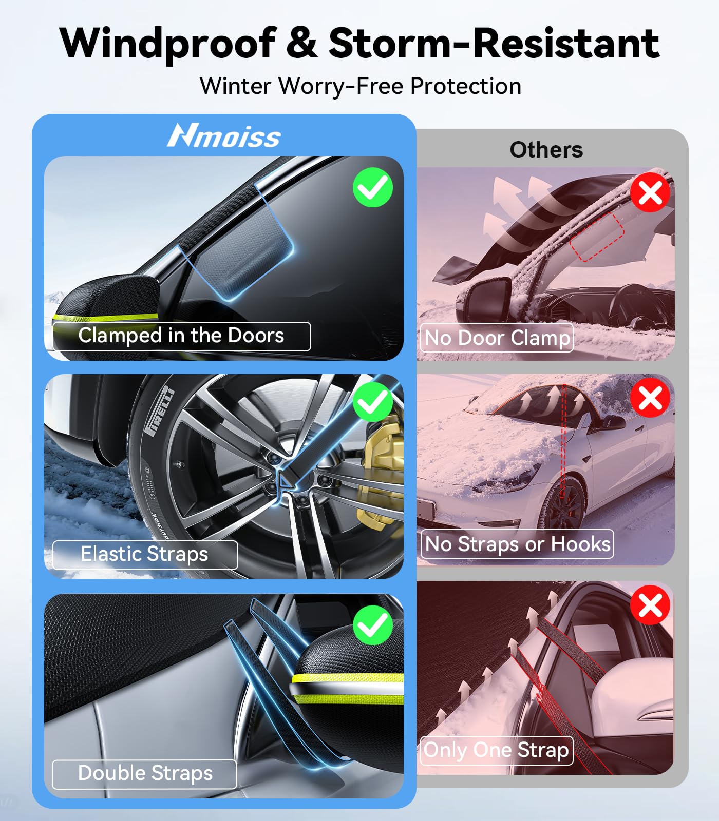 Nmoiss-3-in-1 Windshield Snow Cover for Ice Snow Frost 600D Heavy Cover Ice Scraper Complete Winter Protection with 360 — view 4