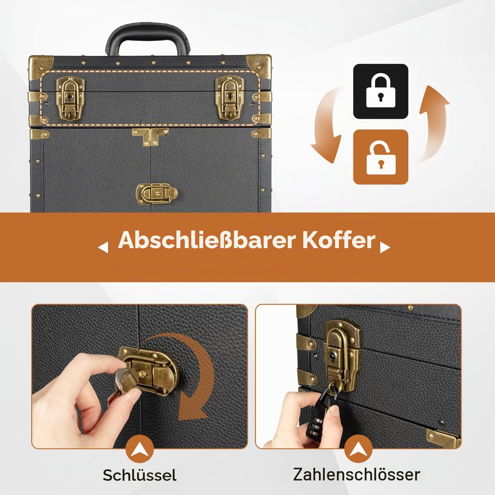 3-in-1 Kosmetikkoffer Trolley, Kosmetik Trolley mit Schublade Kosmetikkoffer Trolley Make up Koffer Schminkkoffer Friseurkoffer, Rollen 360° drehbar, Reisen, Friseure, Geschenkidee, Schwarz