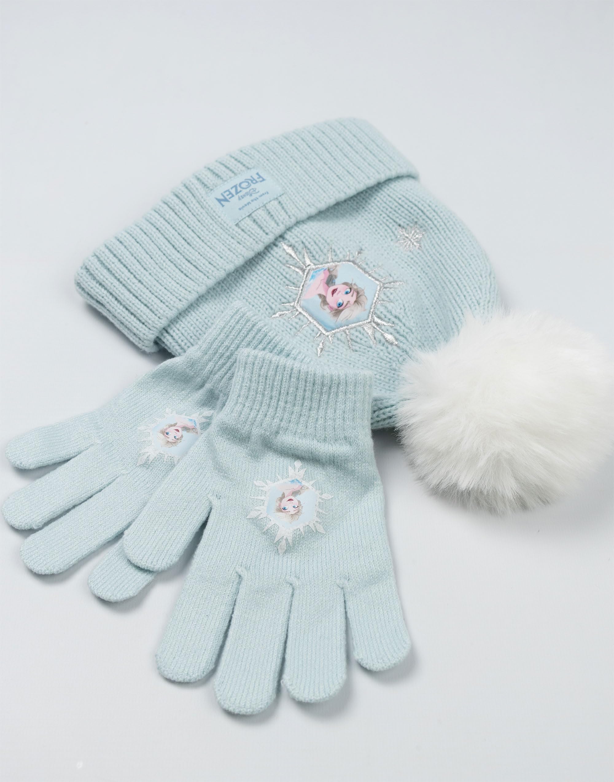 Disney Frozen Elsa - Conjunto de gorro y guantes para niñas, color azul claro, accesorios cálidos de invierno para niños con diseño de personajes