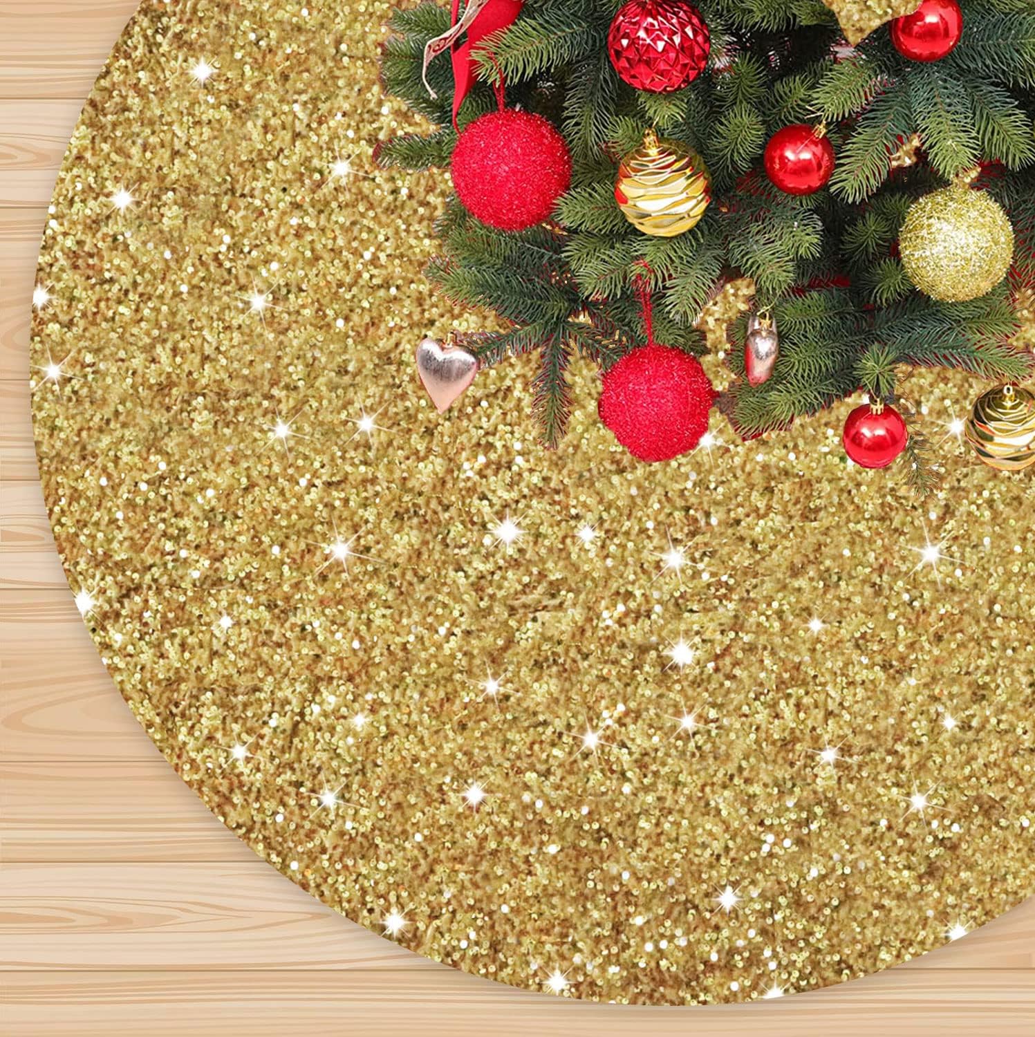 Gold Christmas Tree Skirt 21 Inch Mini Sequin Tree Skirt