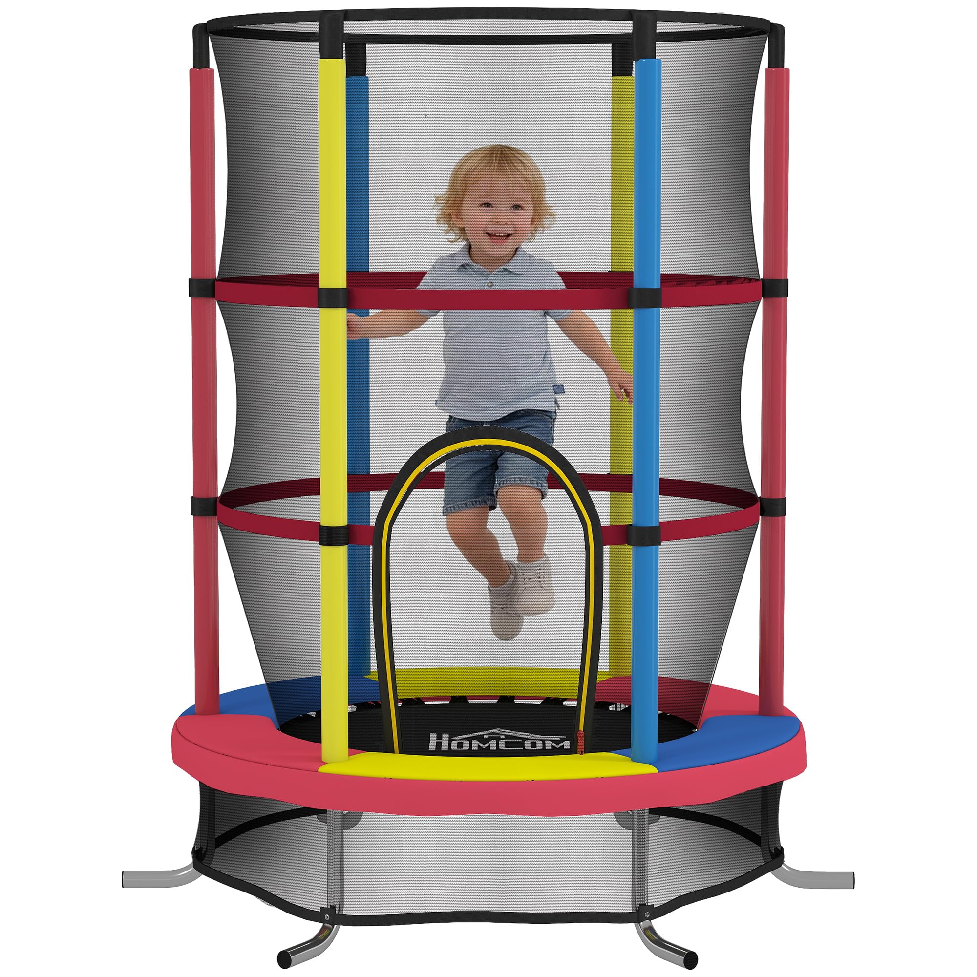 HOMCOM Cama Elástica Infantil, Ø160 cm, Trampolín para Niños de 3-6 Años con Red de Seguridad, Patas en Forma de L, Carga 45 kg, para Interior y Exterior, Multicolor