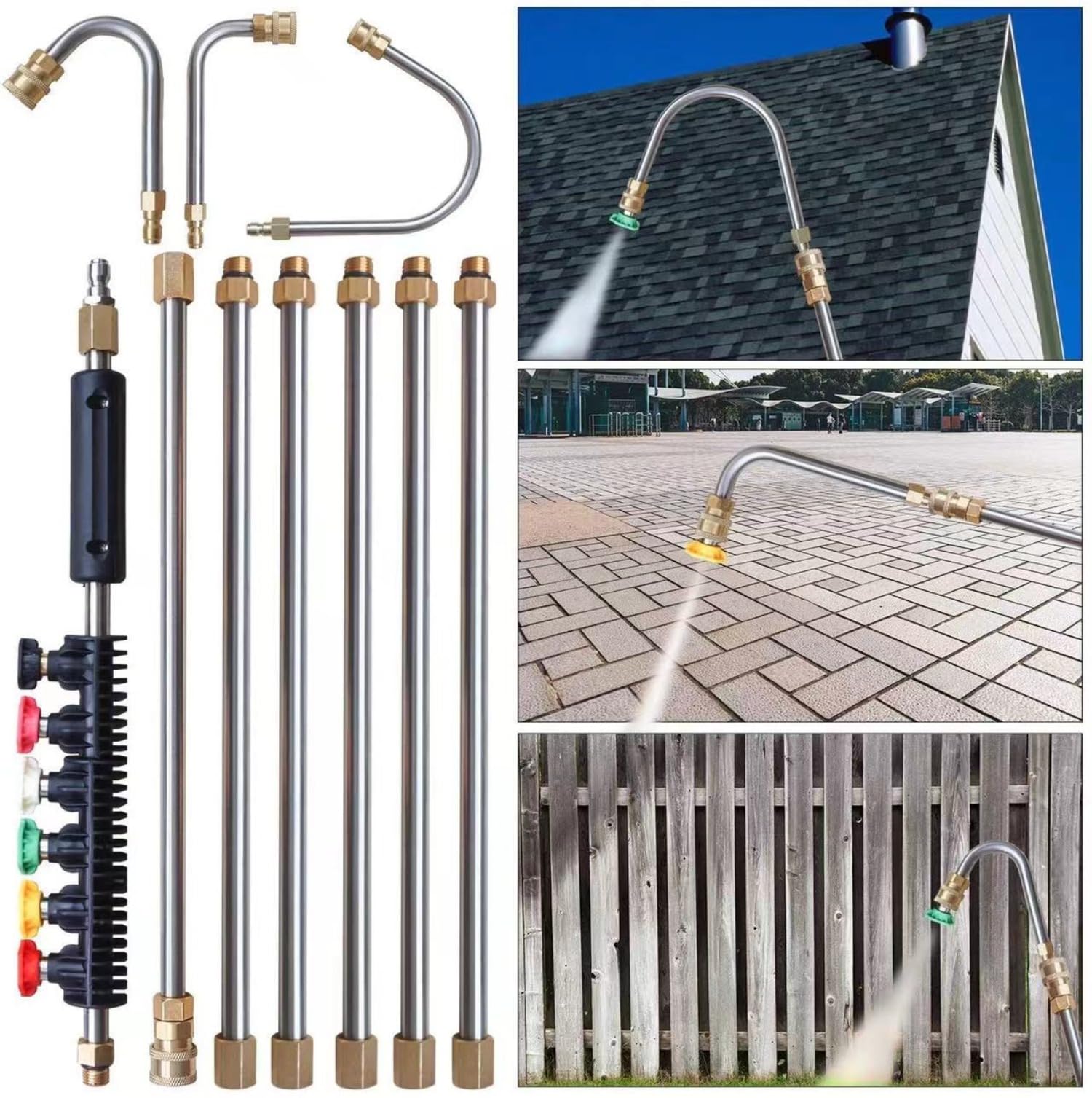 ressure - Set di bacchetta di estensione per rondella 10 in 1, lancia telescopica con attacco rapido da 0,6 cm, compatibile con 4000 psi, include bacchetta curva per lavaggio auto, condizionatore
