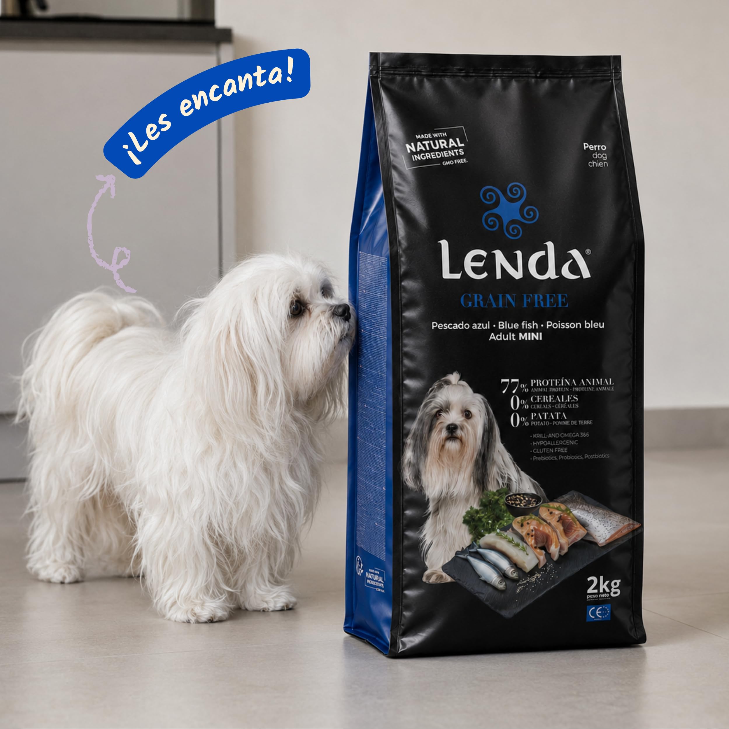 Lenda Grain Free Mini pesce e krill 2 kg – Alimento ipoallergenico senza cereali per cani di piccola taglia – Senza cereali o patate per la digestione – con olio di salmone ricco di Omega 3 e