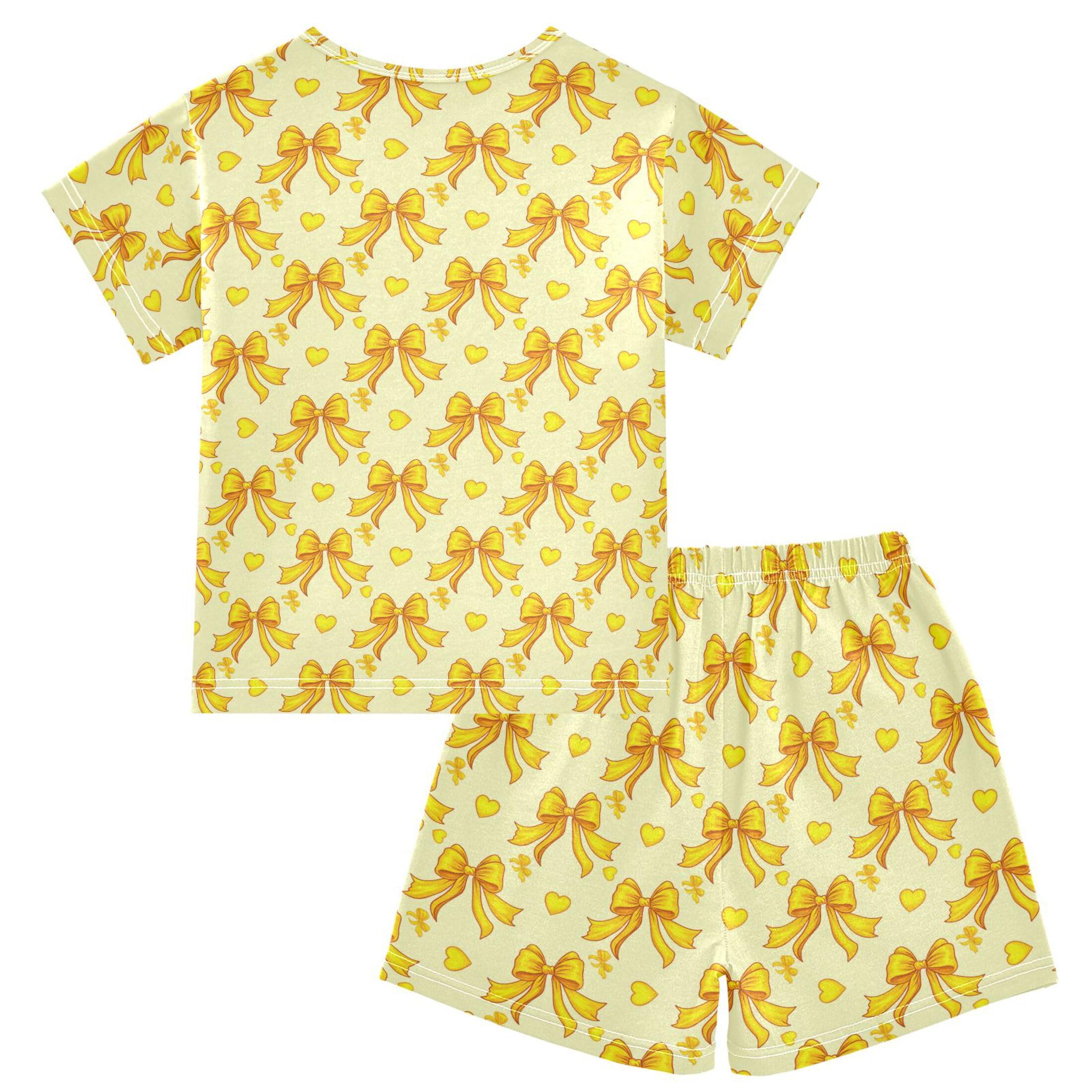 UMIRIKO Yellow Bows Summer Short Sleeve Pajamas Sleepwear PJ Set B0405165