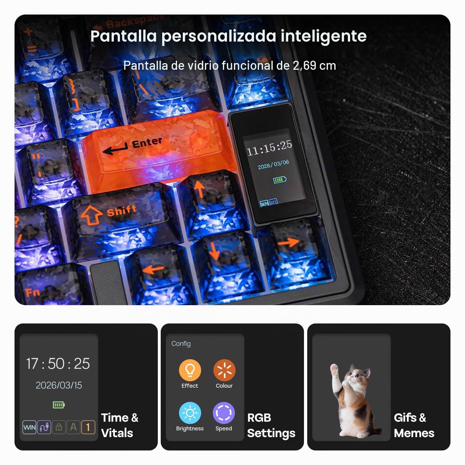 EPOMAKER TH80 V2 Pro Teclado Mecánico Inalámbrico para Juegos con Pantalla y Perilla, 10000mAh, 2.4G/BT, Hot-Swap, Teclas PBT, Modificador de Mac, RGB, Gasket, para Mac/PC (Negro, Creamy Jade)