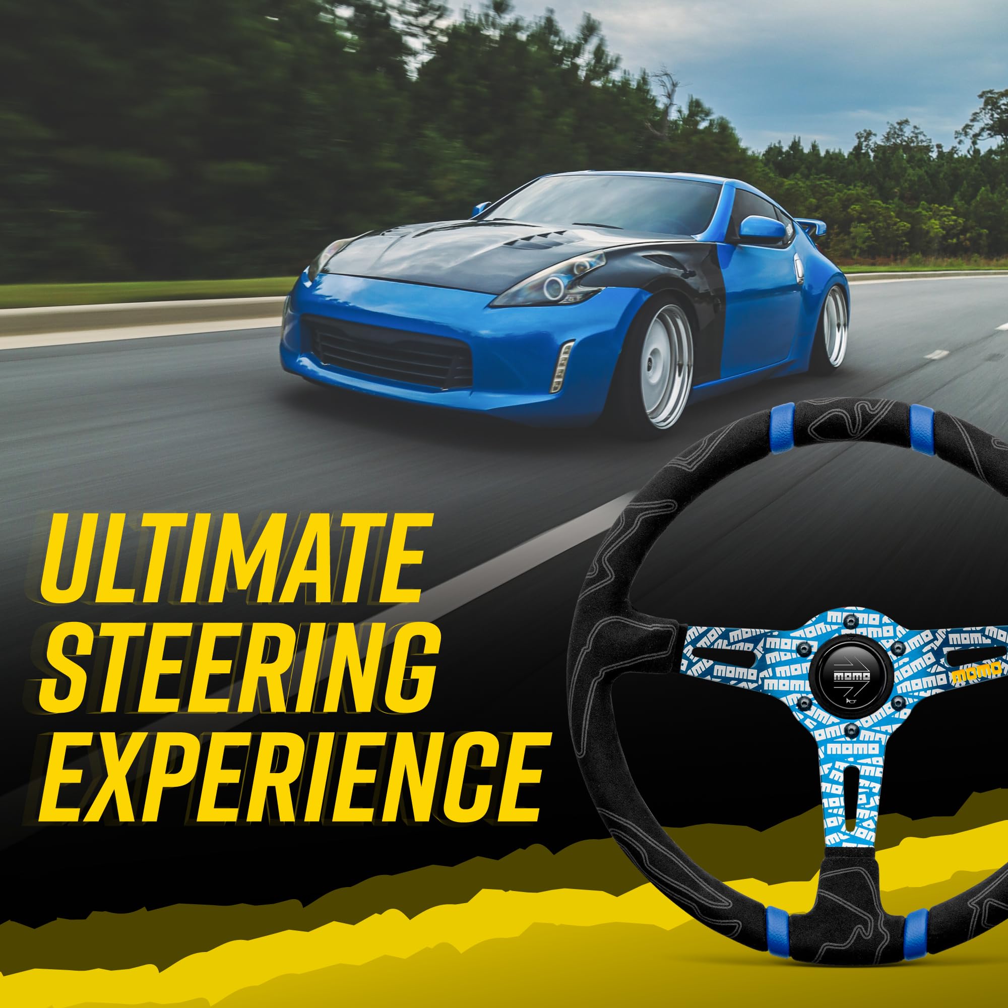 momo R35 ステアリング 青/黒 送料無料 MOMO形状対応 ステアリング 黒×革 黒×黒 黒×青 35Φ